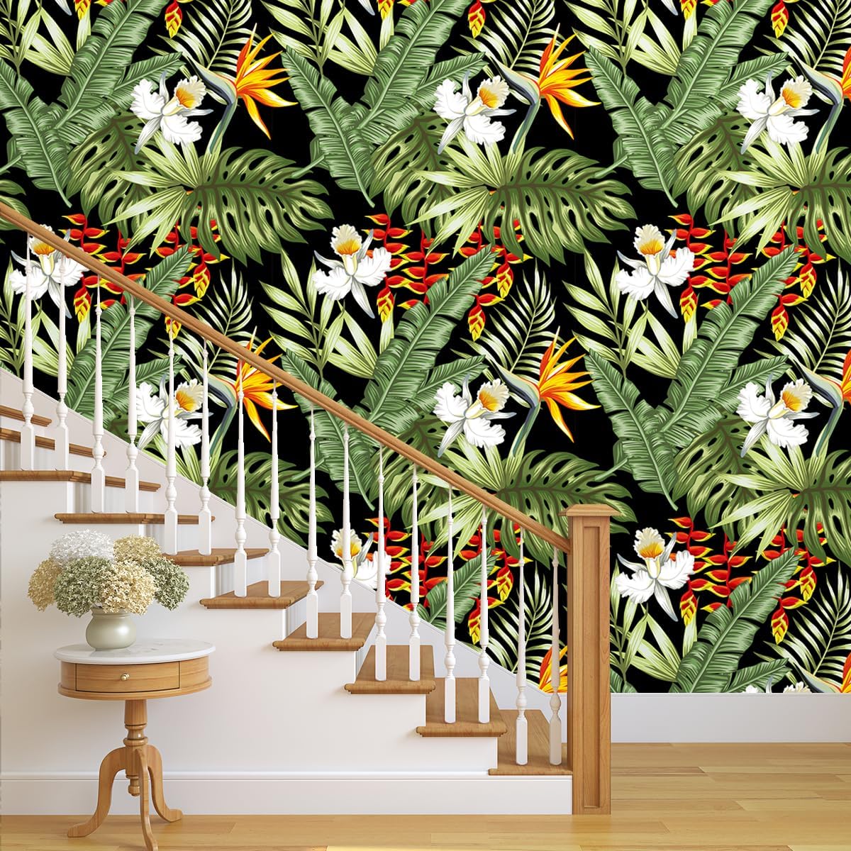 Yellow and White Flower Tropical Jungle Wallpaper ，17.71" x 236.2" Peel and Stick Bathroom Waterproof Vinyl Removable Self Adhesive Contact Paper for Kitchen Cloakroom Walkway Background Wall
