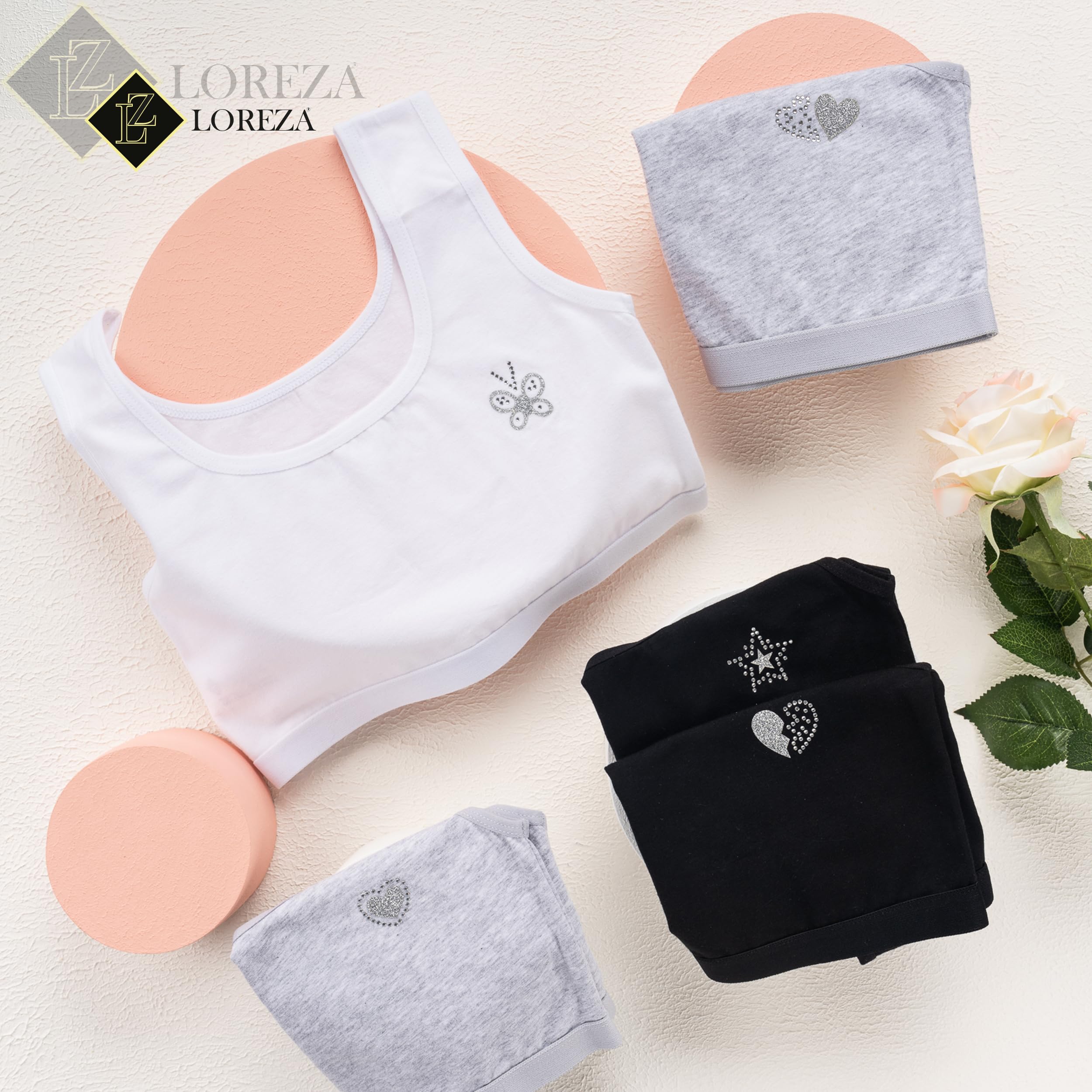 LOREZA ® 5 dziewczęcy biustonosz z bawełny ze strasem ramiączka spaghetti biustonosz sportowy rozmiar 140-170