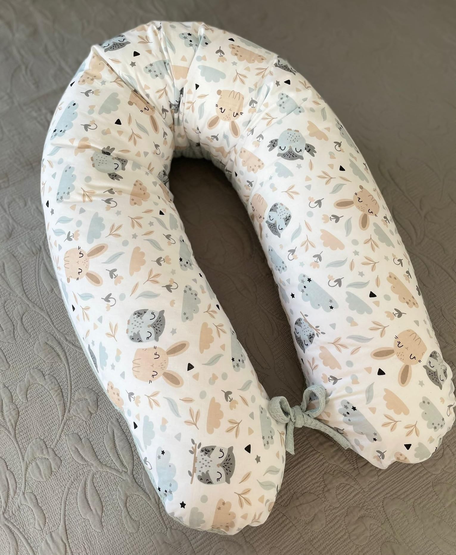 LOOLAY Cuscino per gravidanza – Cuscino per allattamento 170 cm – Cuscino per dormire sul fianco 100% cotone – con pique a nido d'ape e rivestimento liscio rimovibile – Cuscino incinta per dormire