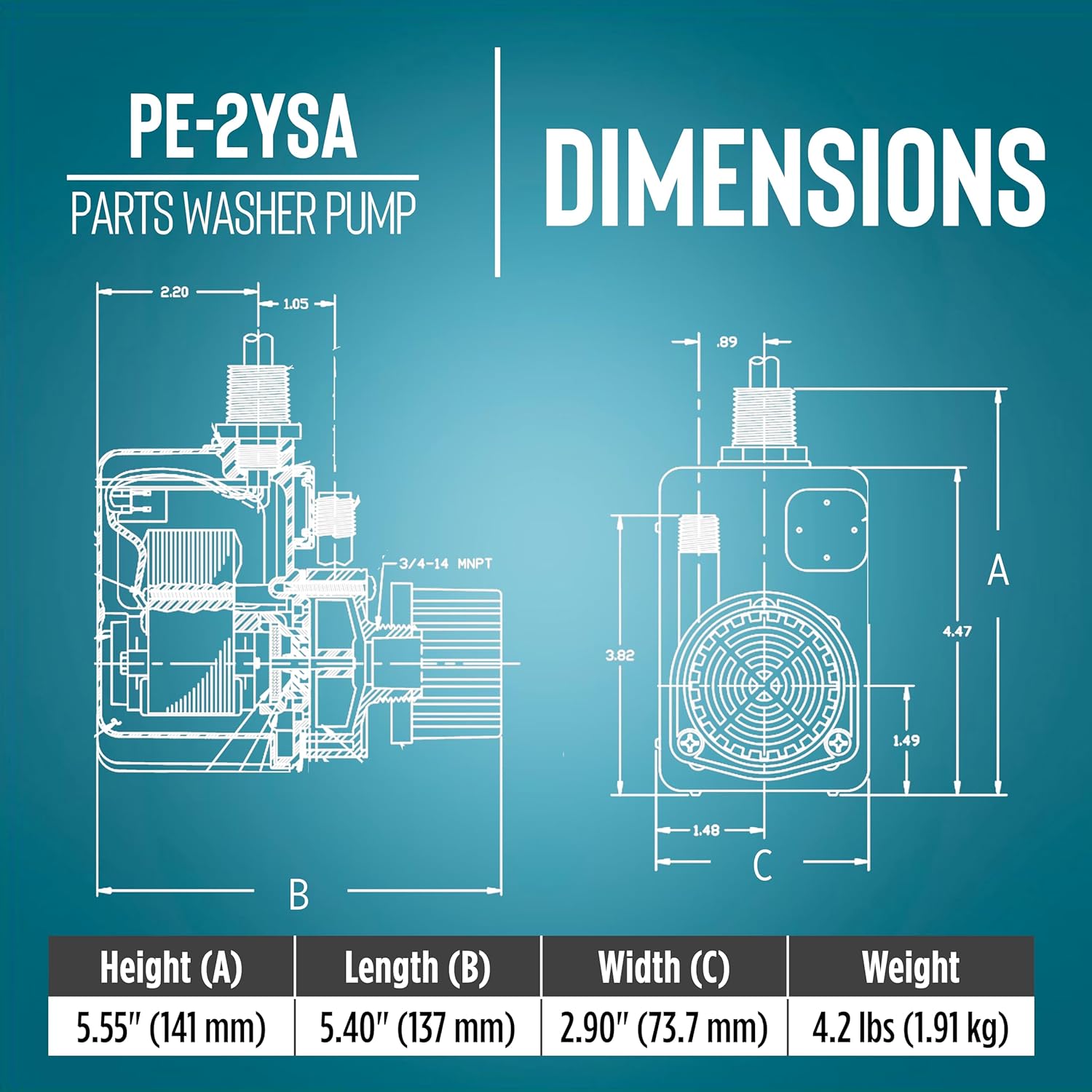 Little Giant PE-2YSA 115V, 1/40 HP, 300 GPH Polyester Submersible Parts Washer Pump with Conduit Fitting for Aqueous Solutions or UL-listed Solvents with 6-Ft. Plugless Power Cord, Black, 518550