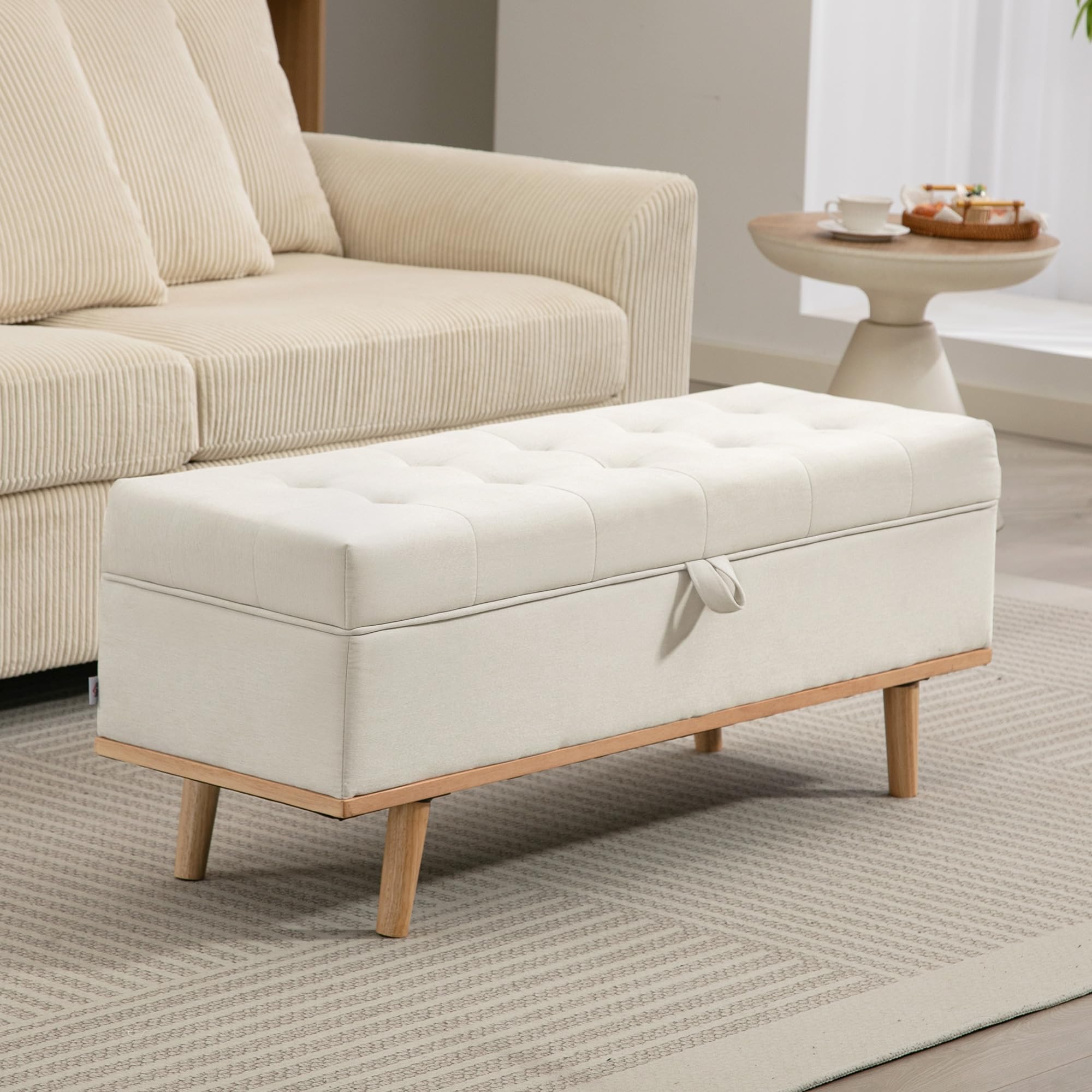 HOMCOM Pouf Contenitore 80L Imbottito Poggiapiedi 118x42x45 cm Crema