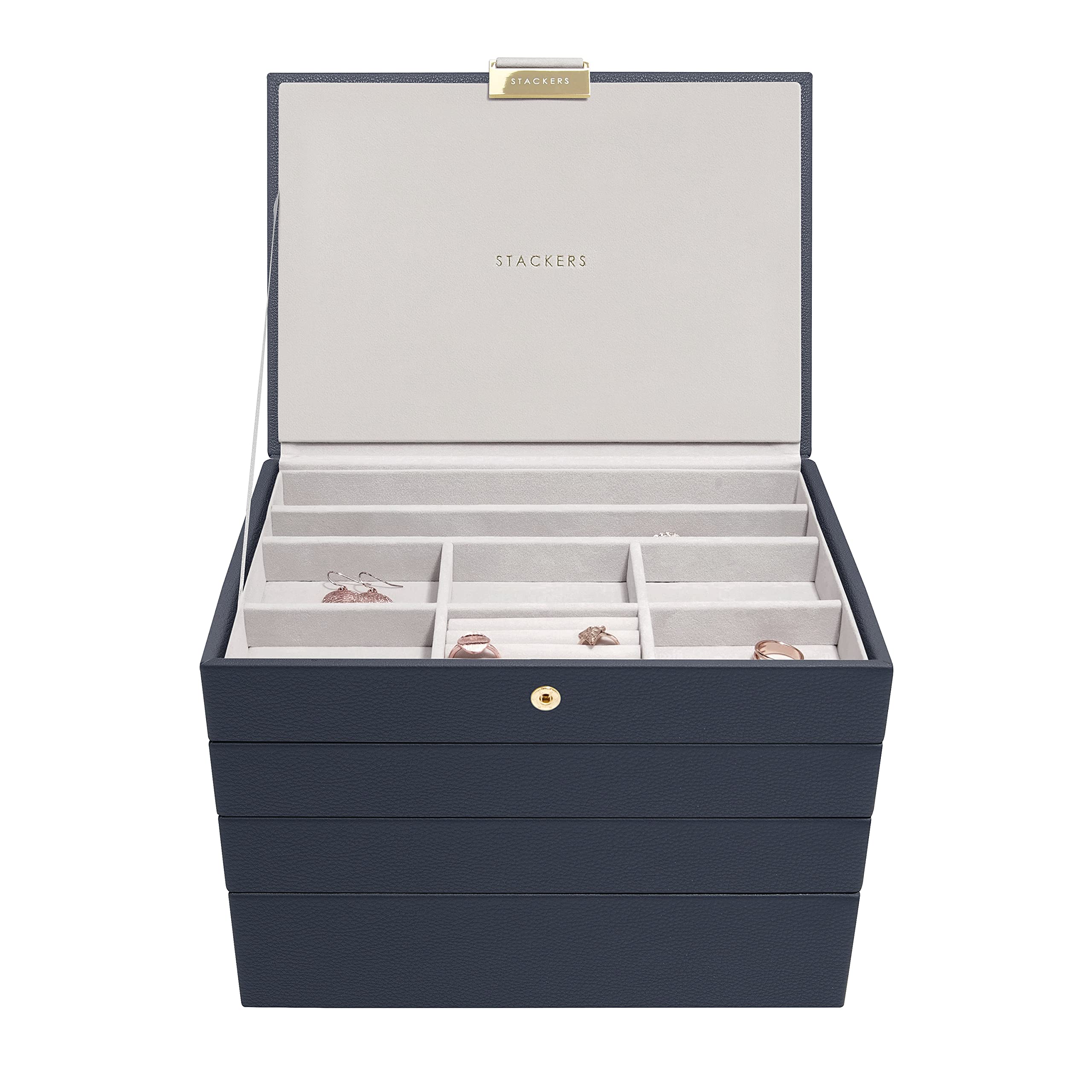 Stackers Navy Pebble Classic Medium Jewellery Box, Set Of 4