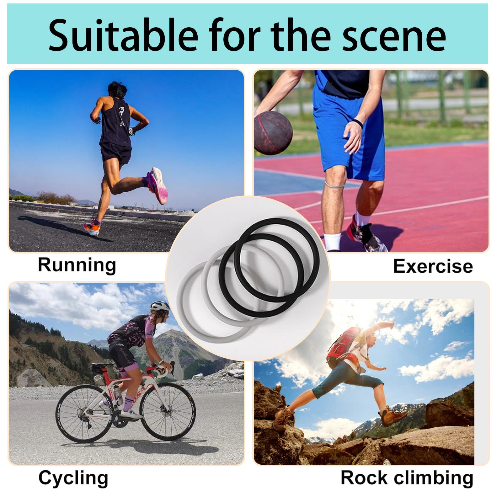 4 Pezzi Cinghia di Supporto per Tendine Rotuleo in Silicone Fascia Ginocchio a 360° Ginocchiera Flessibile Patellare per Stabilizzazione Durante Corsa Basket e Sport Uomo e Donna
