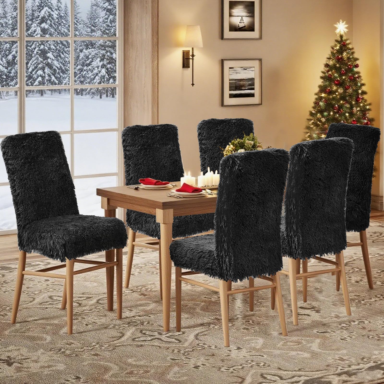Alishomtll Stretch Stuhlhussen Hochflor Hussen Schwingstuhl 6er Set Schwarz