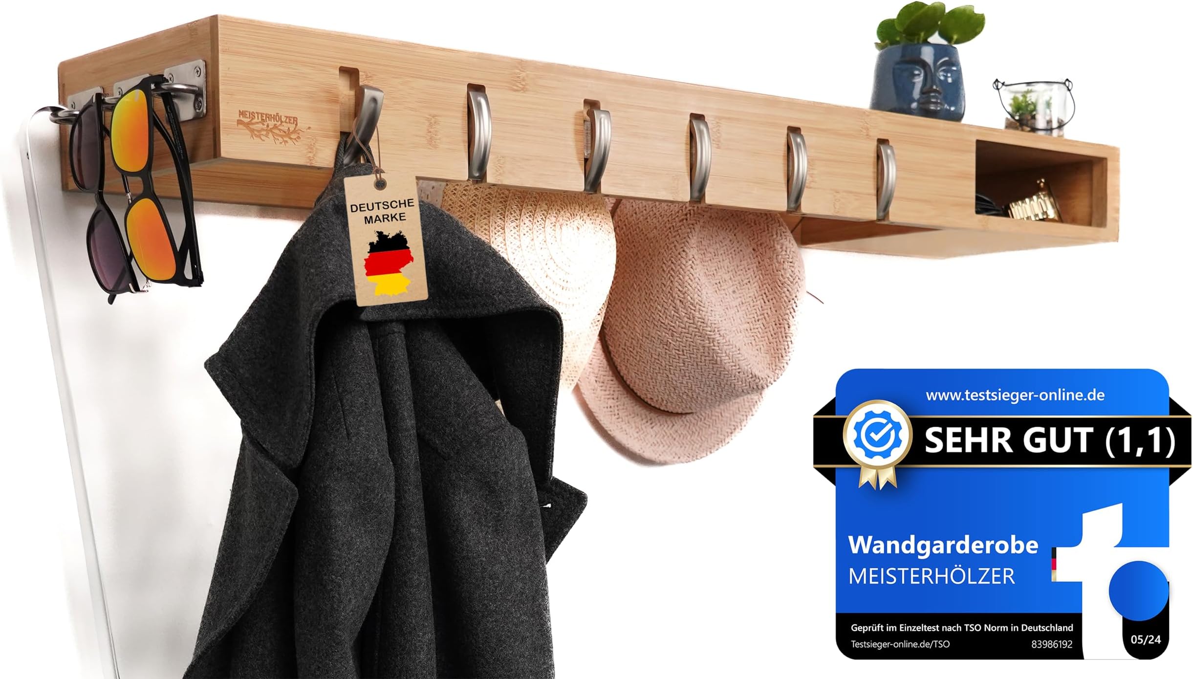 4x Teppichaufhänger Aus Holz - Decken-Clips Für Wandbehänge & Steppdecken (8x4,3cm, Natur)