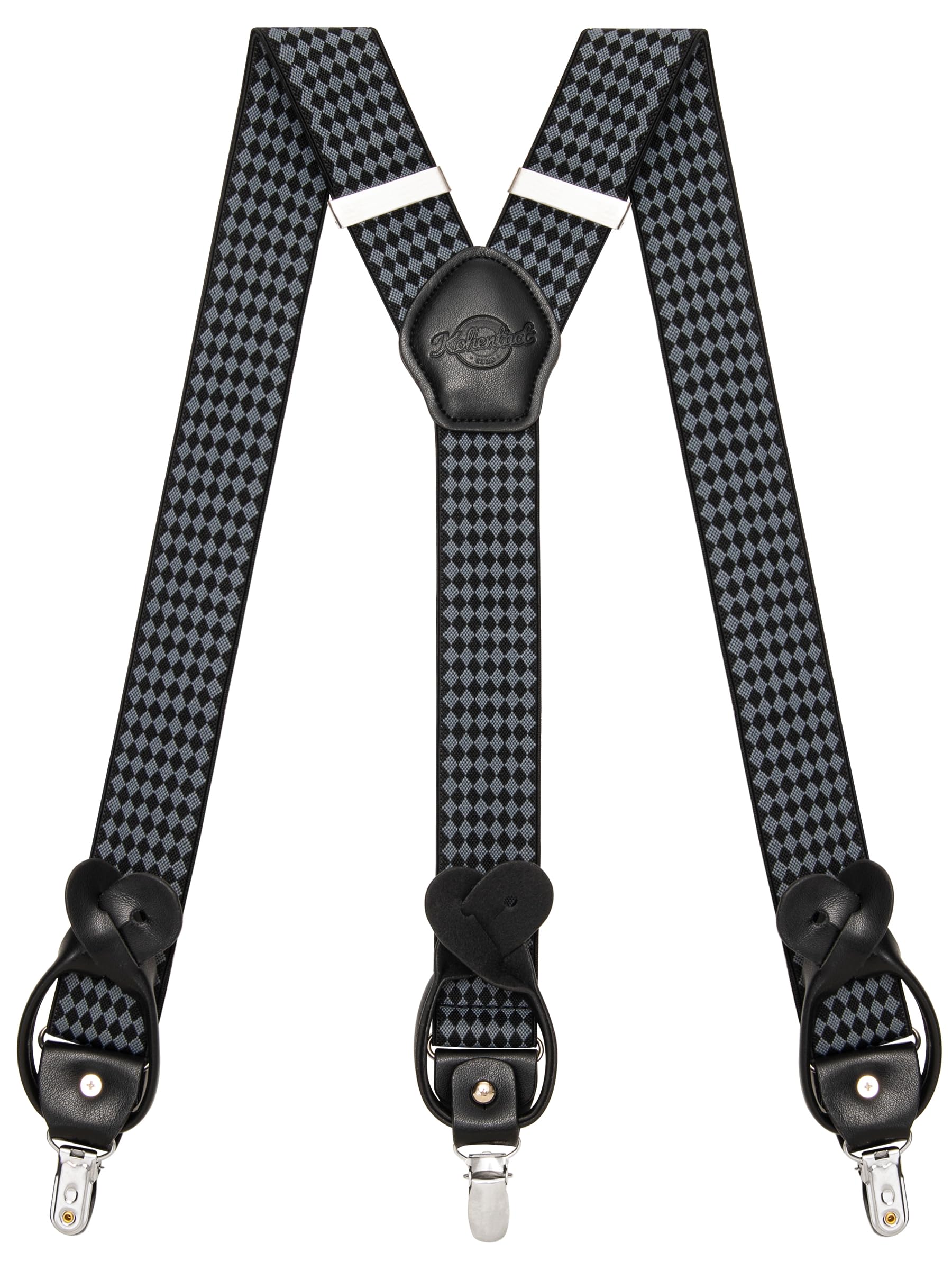 KohentactSuspenders for Men with Clip & 6 Buttons 1.4in Y-Shape Stainless Steel