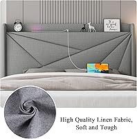 Vista 6 de Feonase Base de cama tamaño King con puertos tipo C y USB base de cama tapizada con cabecera de almacenamiento con respaldo alado soporte