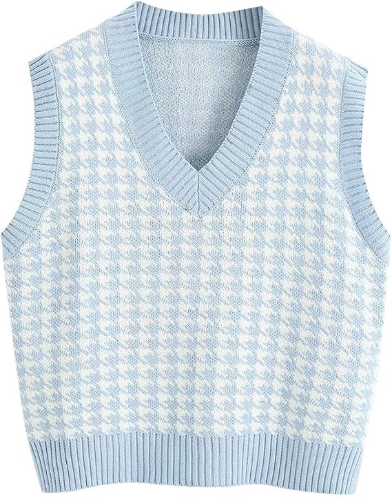 Oversized Sweater Vest Women Casual V Neck Houndstooth Knit Sweaters 2025 Fall Aesthetic Checkered Work Vests