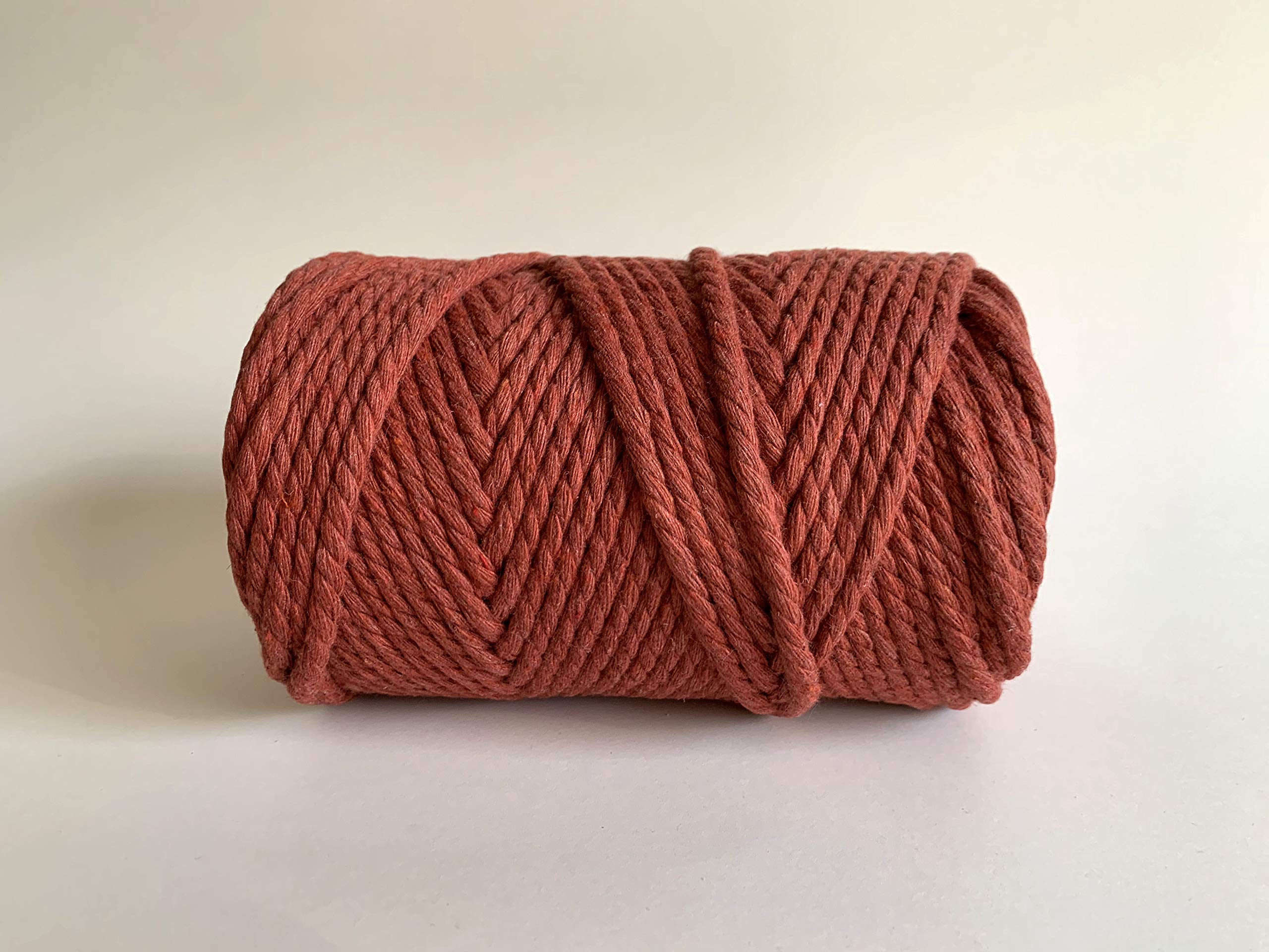 5mm 3 Strand Macrame Cord/Recycled 100% Cotton Fiber Art Rope - Burnt Orange Red