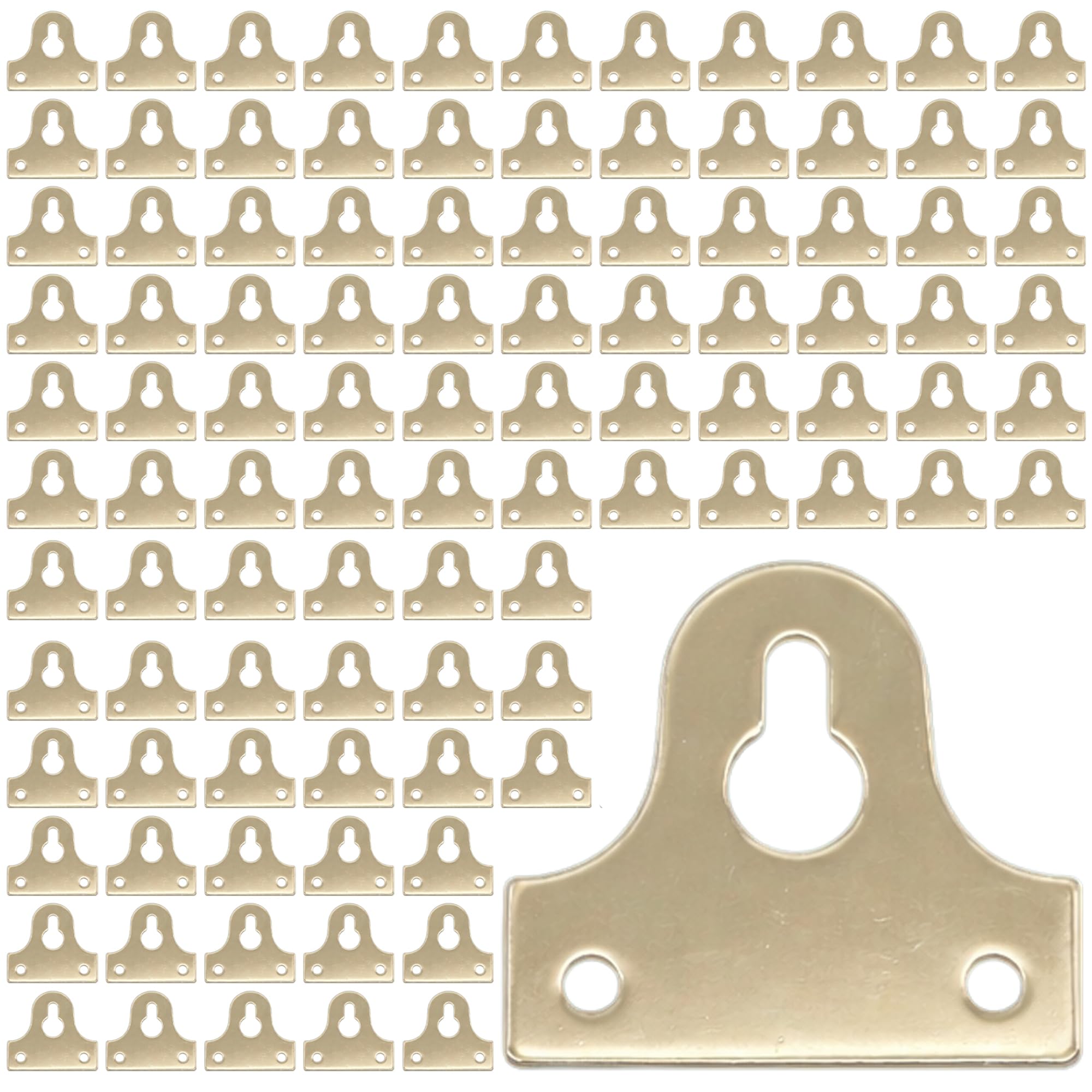 100 Pack 25mm Brass Picture Hanging Plates, Flat Slotted Frame Back Brackets, Secure Mirror Fixings and Wall Hangers for Canvas, Photo Frames and Home Decor Mounting (Screws Not Included)