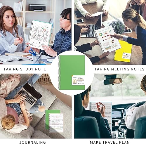 Miniatura 2 de HIUKOOKA Cuaderno de rayas universitarias de 7.48 x 10.15 pulgadas (B5), paquete de 4 cuadernos de tapa dura en espiral con notas adhesivas, 160