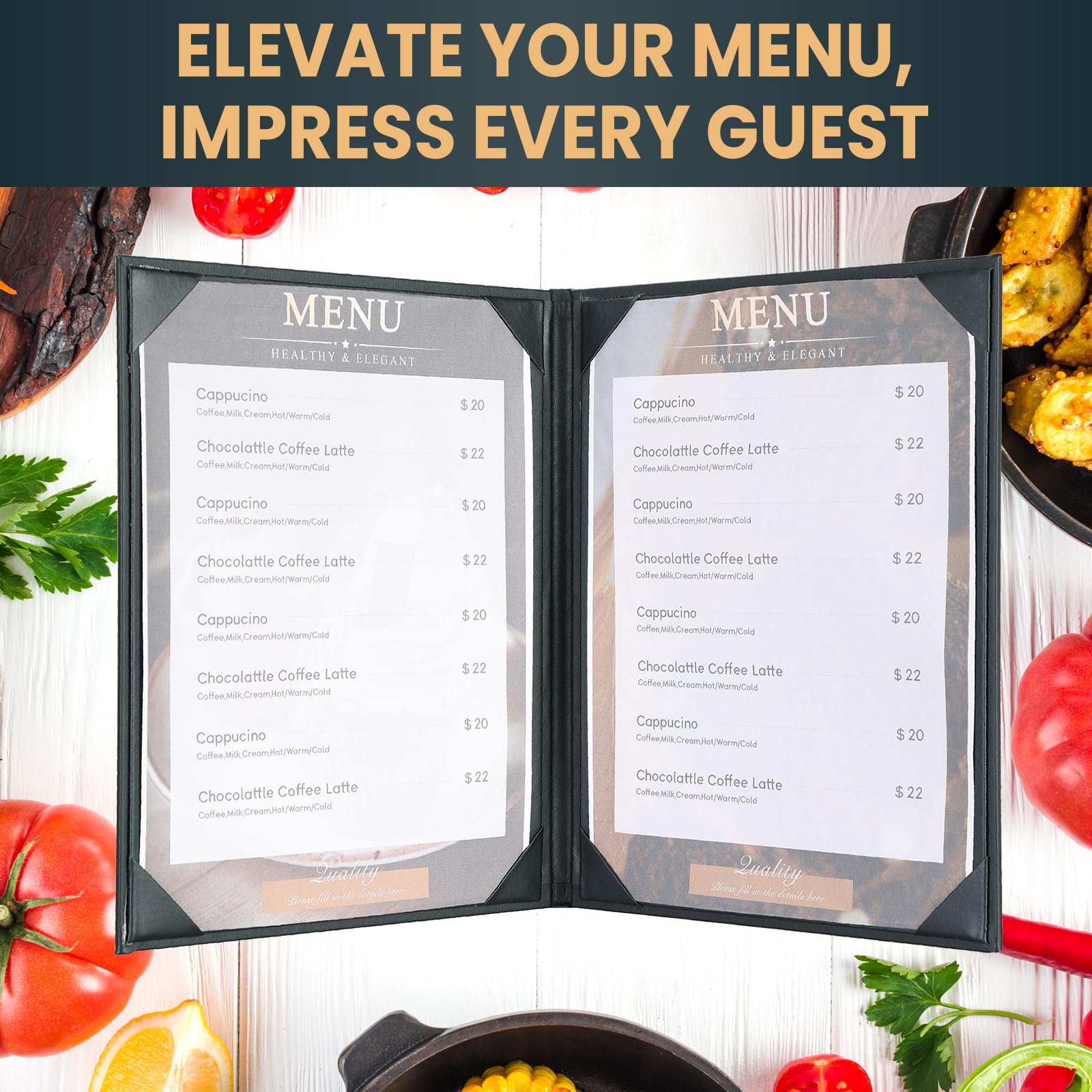 FLKQC Restaurant Menu Covers Holders 8.5" X 11" | Pack Of 5 Menu Holder Covers Book Style With Angled Corners Black For Wine List (5, 6 View (8.5" X 11