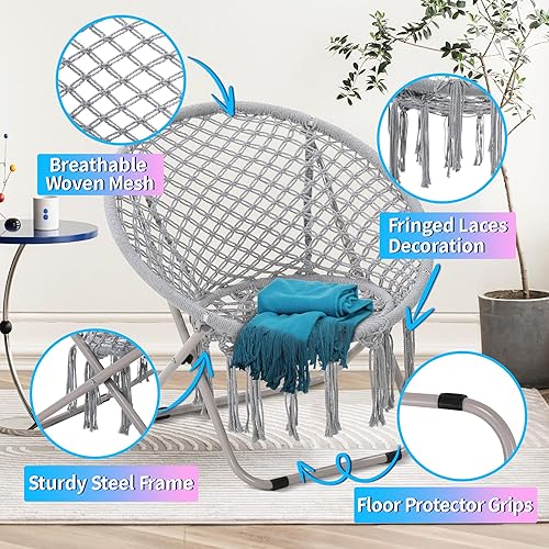 Miniatura 12 de Silla Moon Saucer, silla bohemia para sala de estar, bonita silla plegable bohemia redonda para dormitorio, ideal para adultos y adolescentes, color