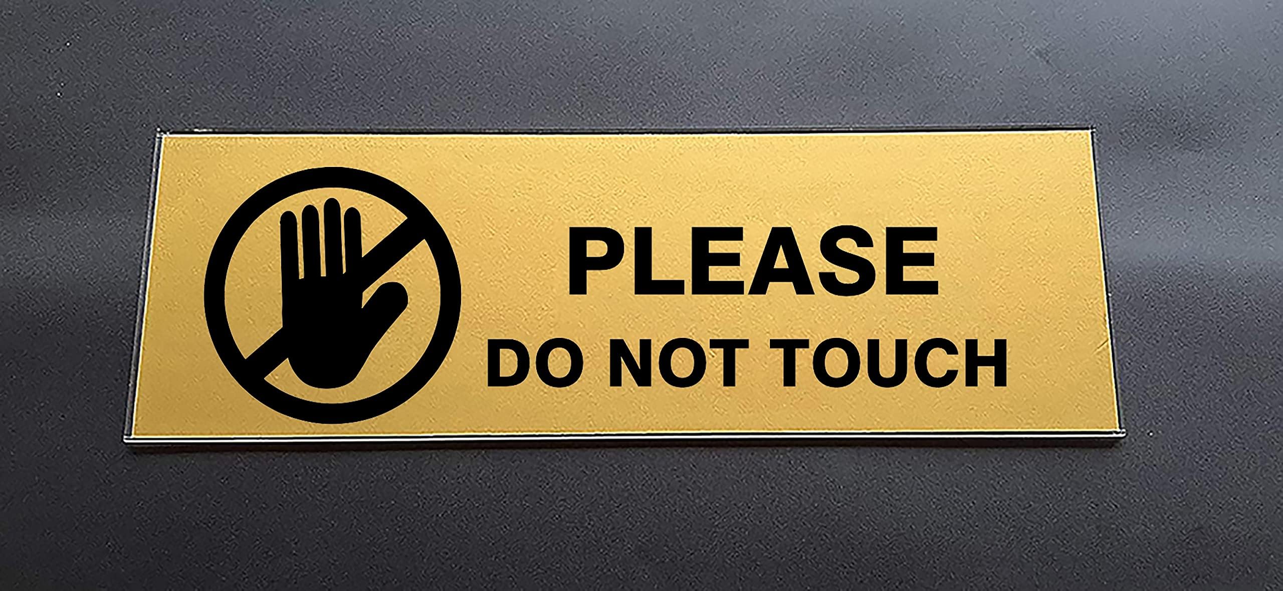 SIGNOOGLE® Please Do Not Touch Caution Laminated Acrylic Sign Board Glass Plate Display for Office Hospital Signage Gold Black (25 x 9 cm)