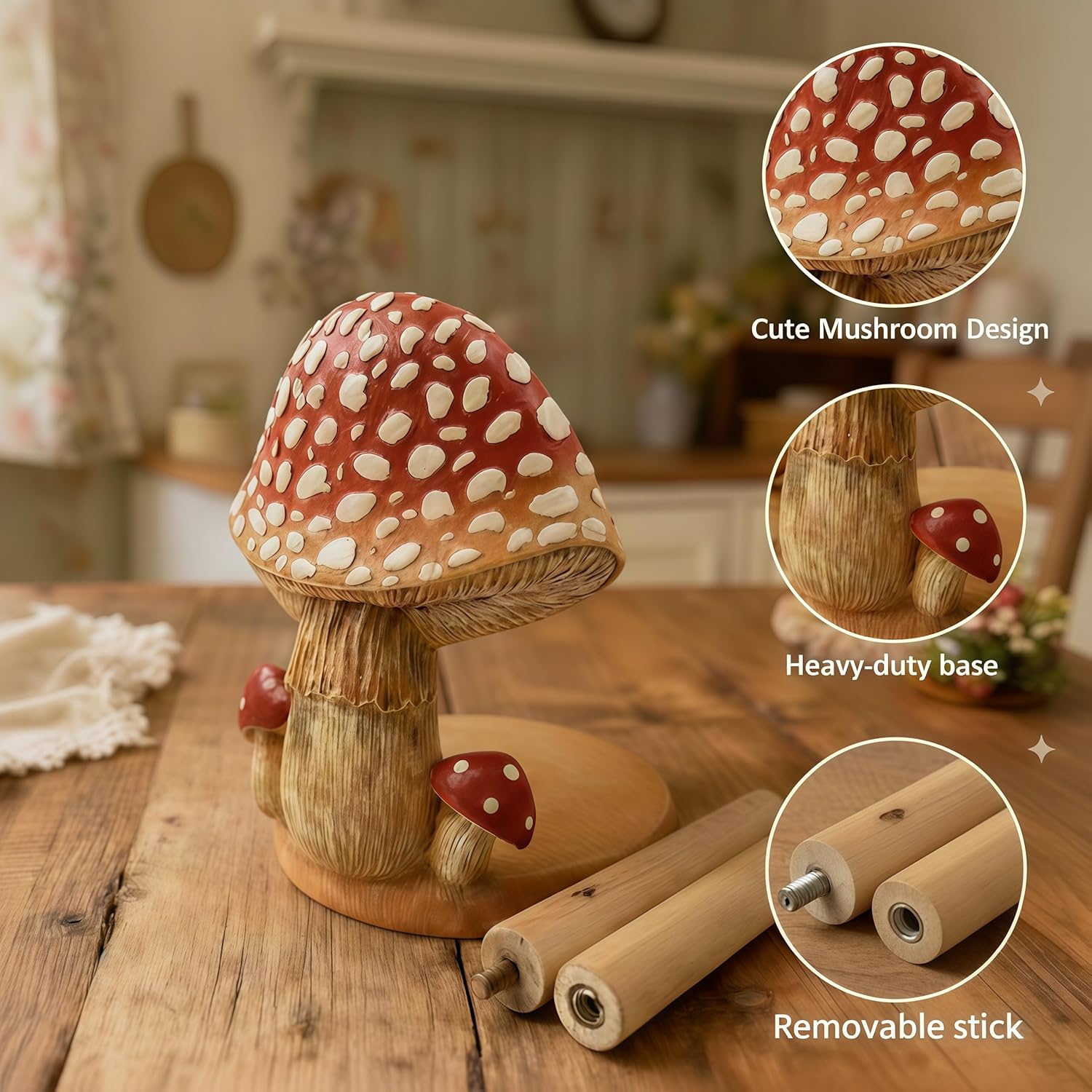 Mushroom Paper Towel Holder, Decorative Paper Towel Holder for Kitchen, Standing Paper Towel Holders Cute, Wood Roll Holder for Kitchen Accessories,Bathroom,Farmhouse,Christmas,Housewarming