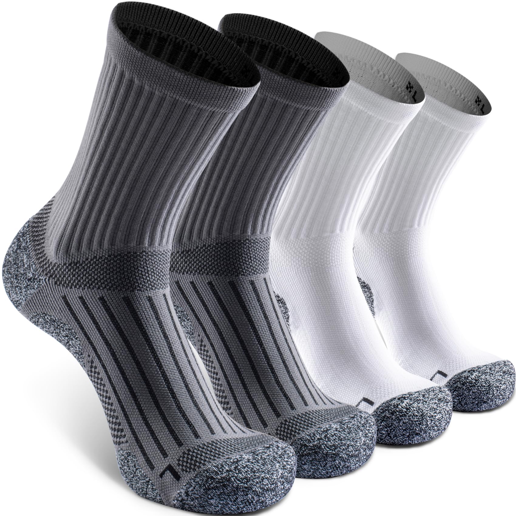 Photo 1 of Elite Cushioned Compression Mid-crew Socks 4-Pack for Youth Women Men X-Large Gray/White (2 Pairs of Each Color)