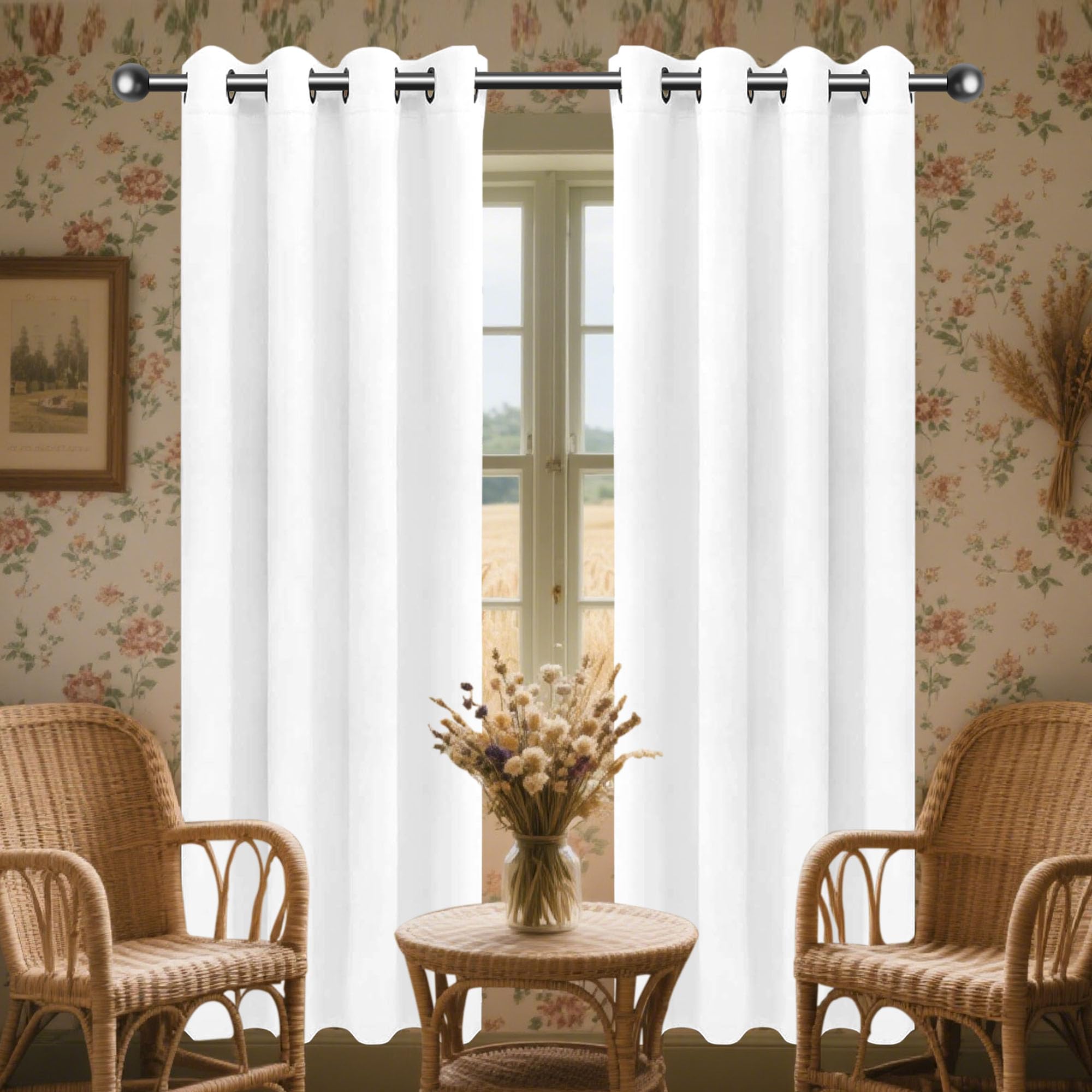 Rideau thermique et occultant à oeillets blanc pour bloquer la lumière de la chambre