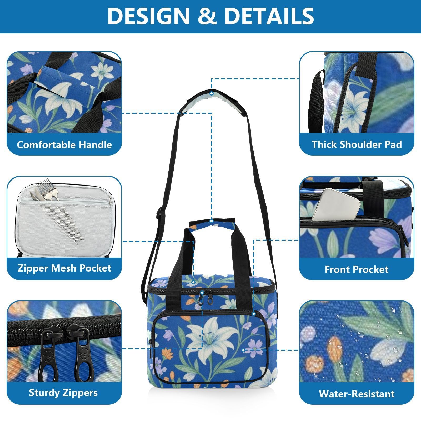 Wudan Bold Bright Floral termiczny pojemnik na żywność 6 mm wypełniony pianką EPE pracownicy biurowi