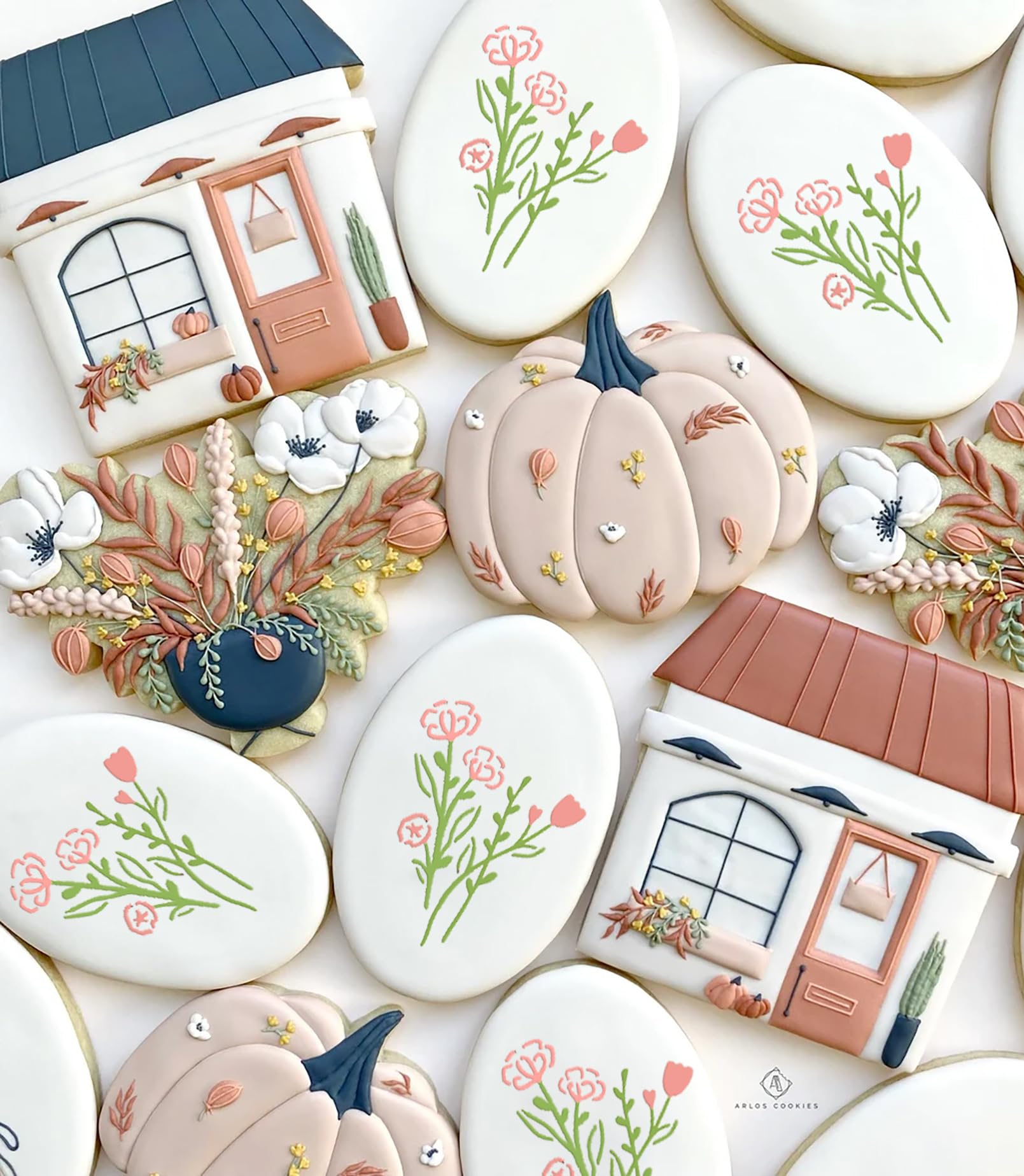 16Pcs Scroll Tile Small Wildflower Flower Cookie Stencils for Baking, Royal Icing, Sugar Cookie, Art Cards Decorating Tools ?