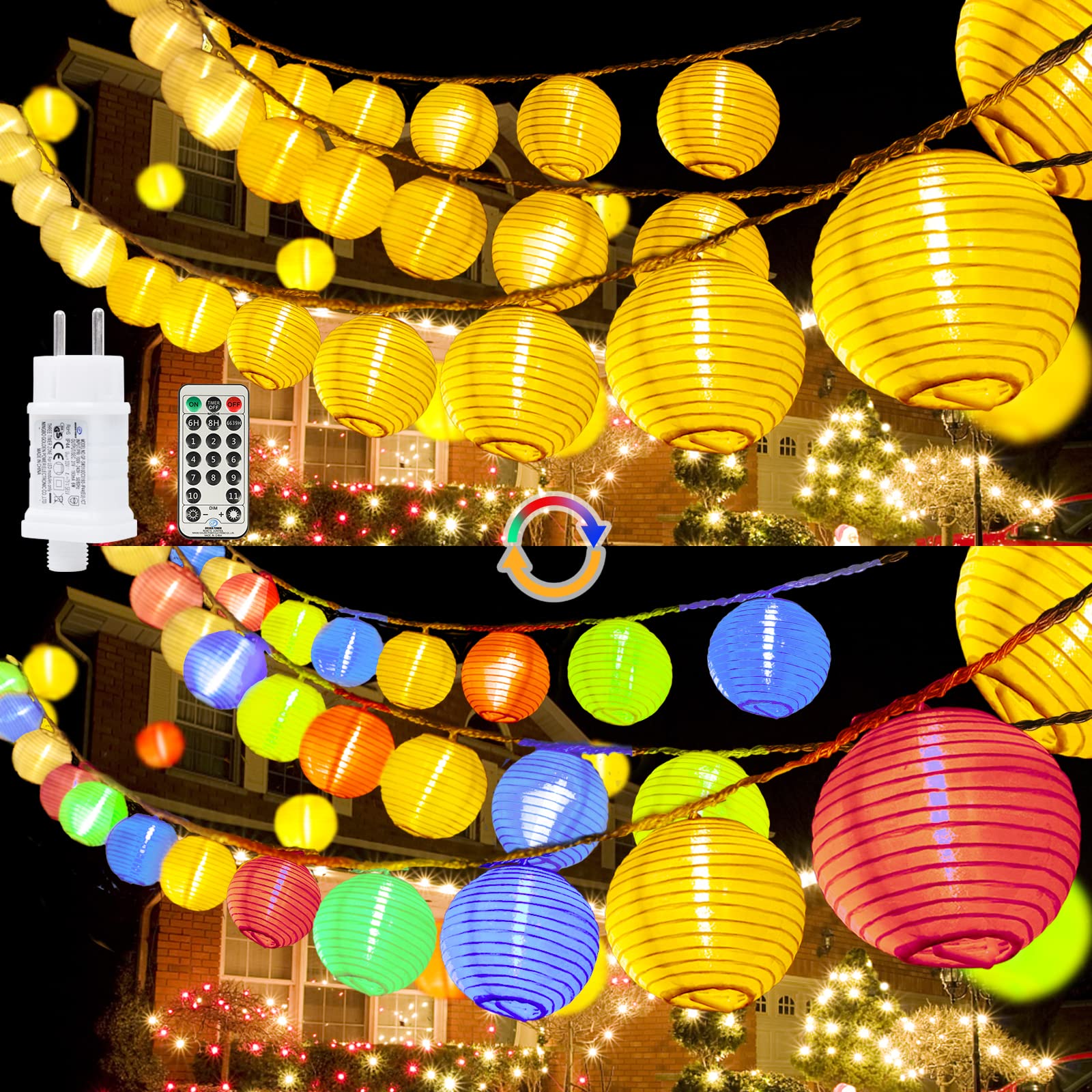 StarryEver 20M LED Lampions Lichterkette Außen Strom, Warmweiß und Bunt 11 Modi Lampion Lichterkette mit Fernbedienung, 80 LED Chinesische Laternen Beleuchtung Lichterketten Draußen für Patio Balkon