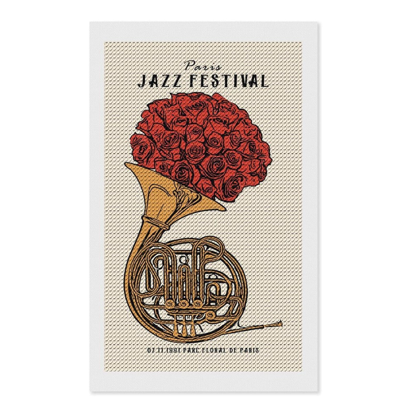 Junmoney Paris Jazz Festival Diamond Art Kit 12"x20", Modern Decor, Farmhouse Decor, Home Wall Art, Festive Craft Gift, Handmade Wall Decor