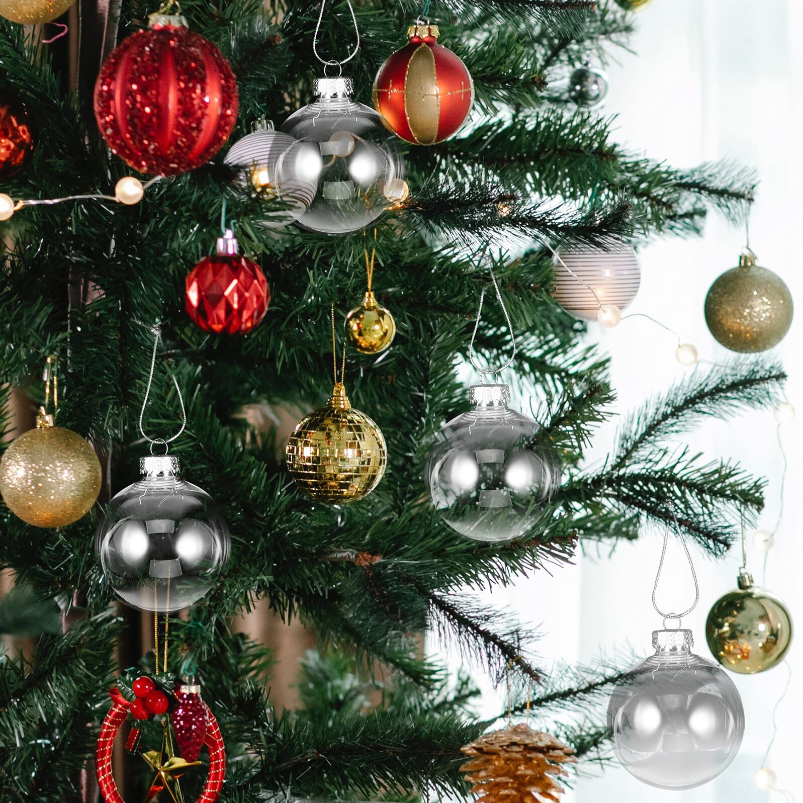 Healeved Transparente Weihnachtskugeln zum Aufhängen 20 Stück 8cm Hohlkugeln aus Kunststoff Selbstgemacht Baumschmuck für Weihnachtsdeko und Party