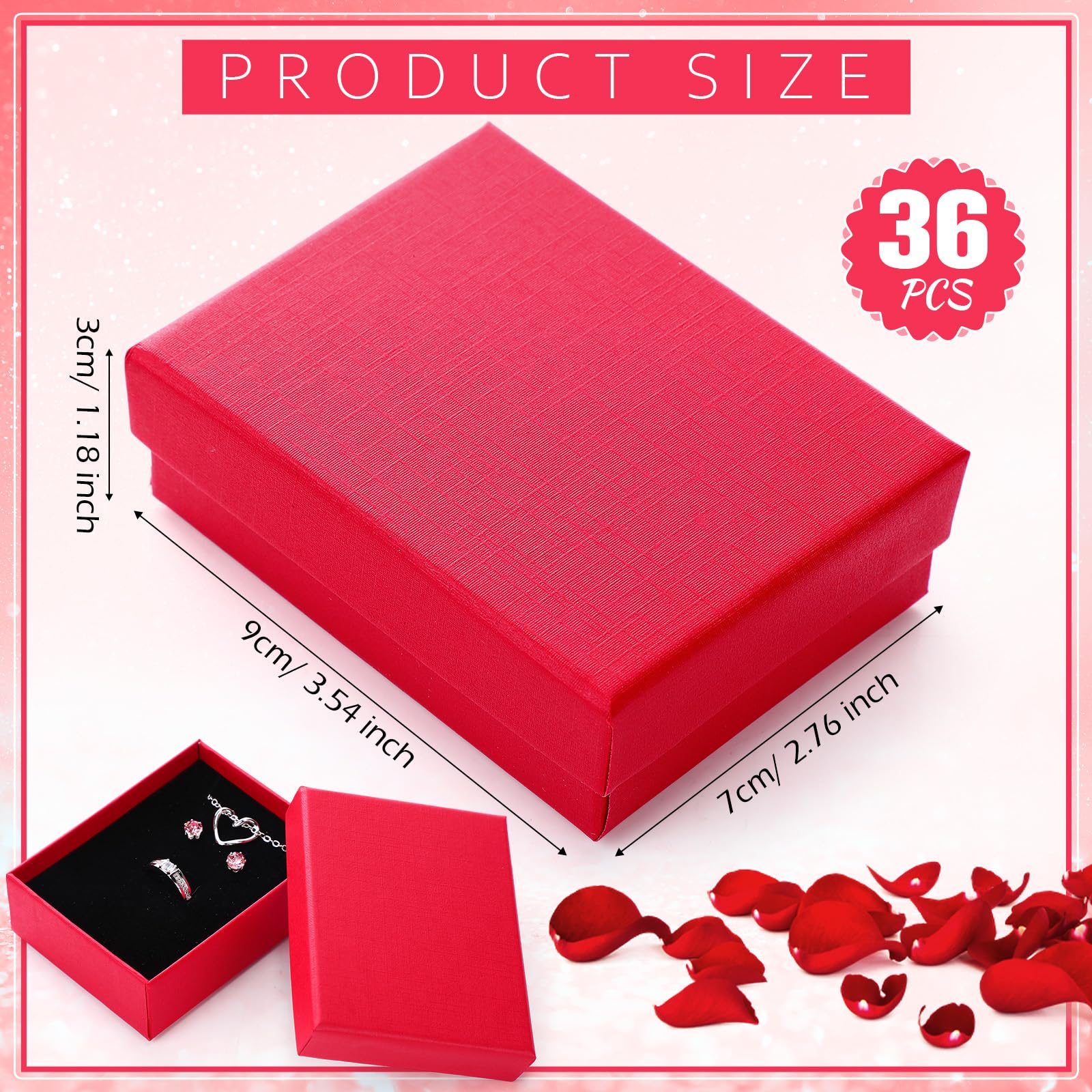 Sasylvia Jewelry Cardboard Gift Boxes Packaging Necklace Ring Earring Storage Box with Cushion 3.5x2.8x1.2 Inch(Red,36 Pcs)
