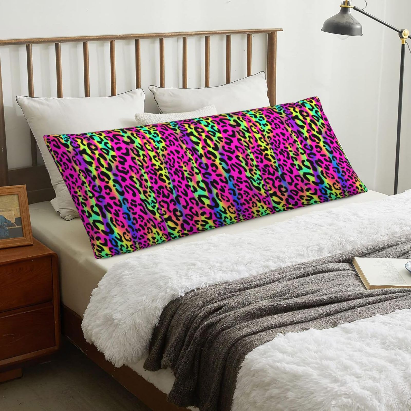 Abstract Neon Bright Geometric Pattern, Body Pillow Cover with Zipper,Long Body Pillowcase 20 x 60 in