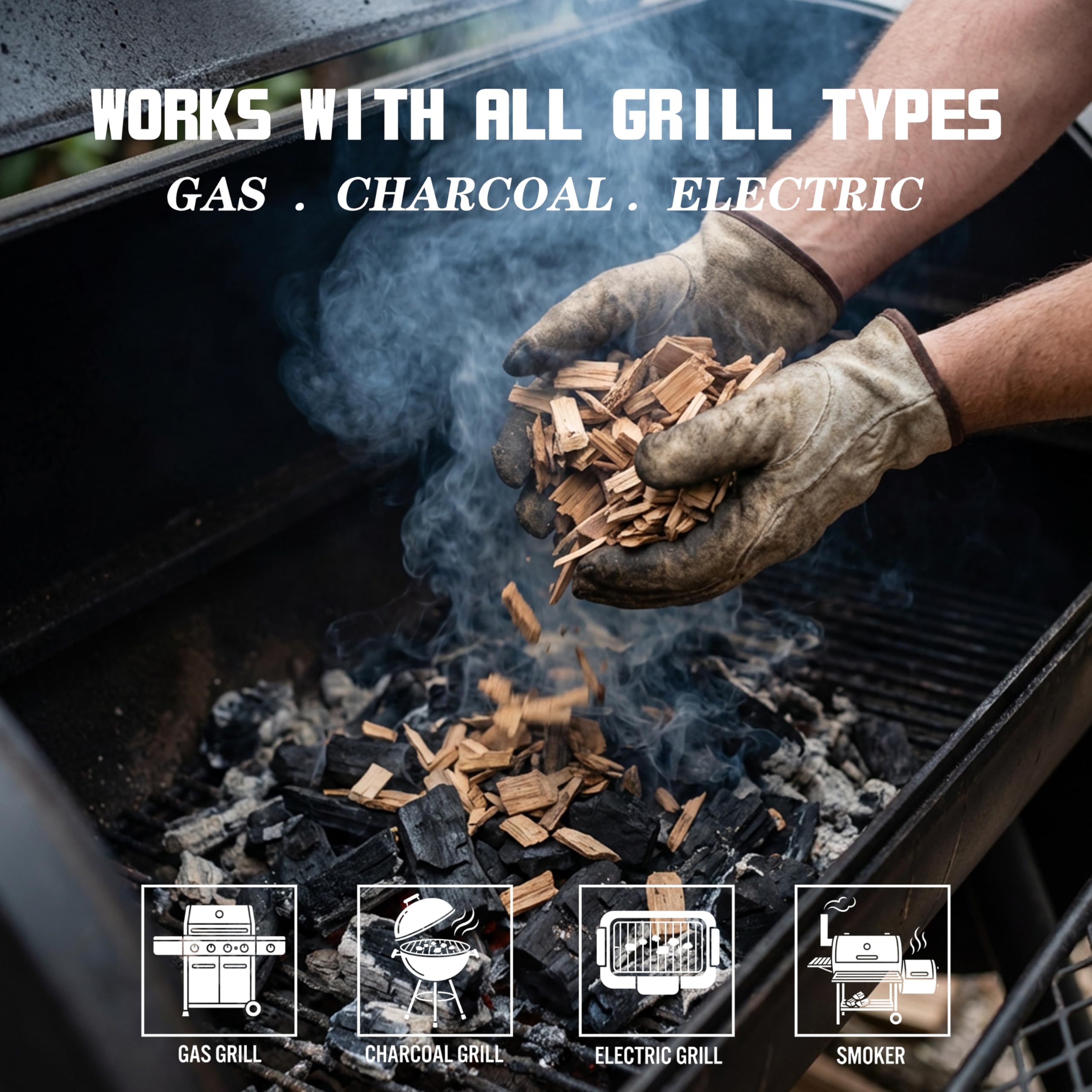 BBQ Holzspäne für Smoker Variety Pack, 4 Geschmacksrichtungen: Apfel, Eiche, Hickory & Kirsche, 0,7 kg pro Beutel, natürliche Räucherholzspäne für BBQ, Grillen, Gas- & Holzkohlegrill, Kochen im Freien
