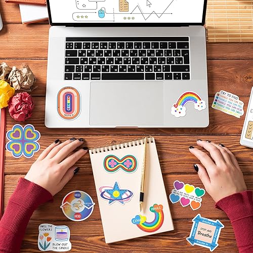 Miniatura 4 de Fulmoon 120 calcomanías sensoriales para la ansiedad, con función de respiración, calcomanías reutilizables para adultos y niños, con tiras