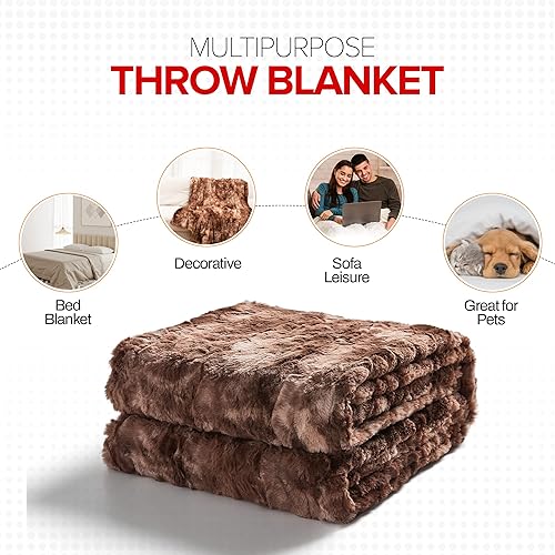 Miniatura 5 de Cheer Collection Manta de piel sintética para sofá, cama, dormitorio y sala de estar, ultra suave y acogedora, elegante decoración del hogar, manta