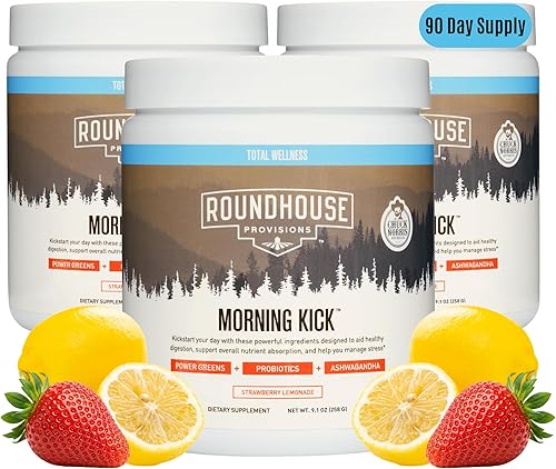 Miniatura 11 de ROUNDHOUSE PROVISION Morning Kick, Suplemento en polvo de superalimento sin azúcar con Ashwagandha, colágeno, probióticos, bebida deshinchable, 30