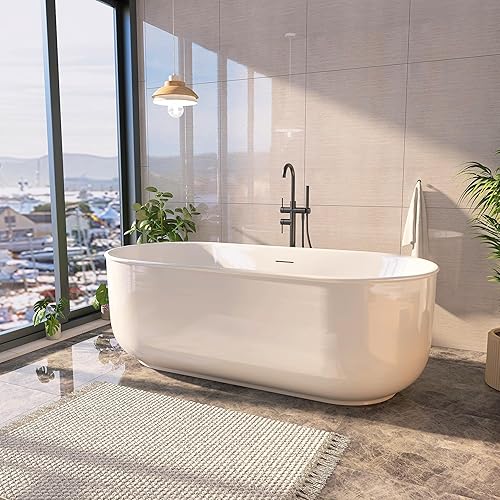 Miniatura 84 de Bañera independiente de acrílico de 67 pulgadas, bañera independiente, bañera de remojo, certificado cUPC, CM (blanco brillante)