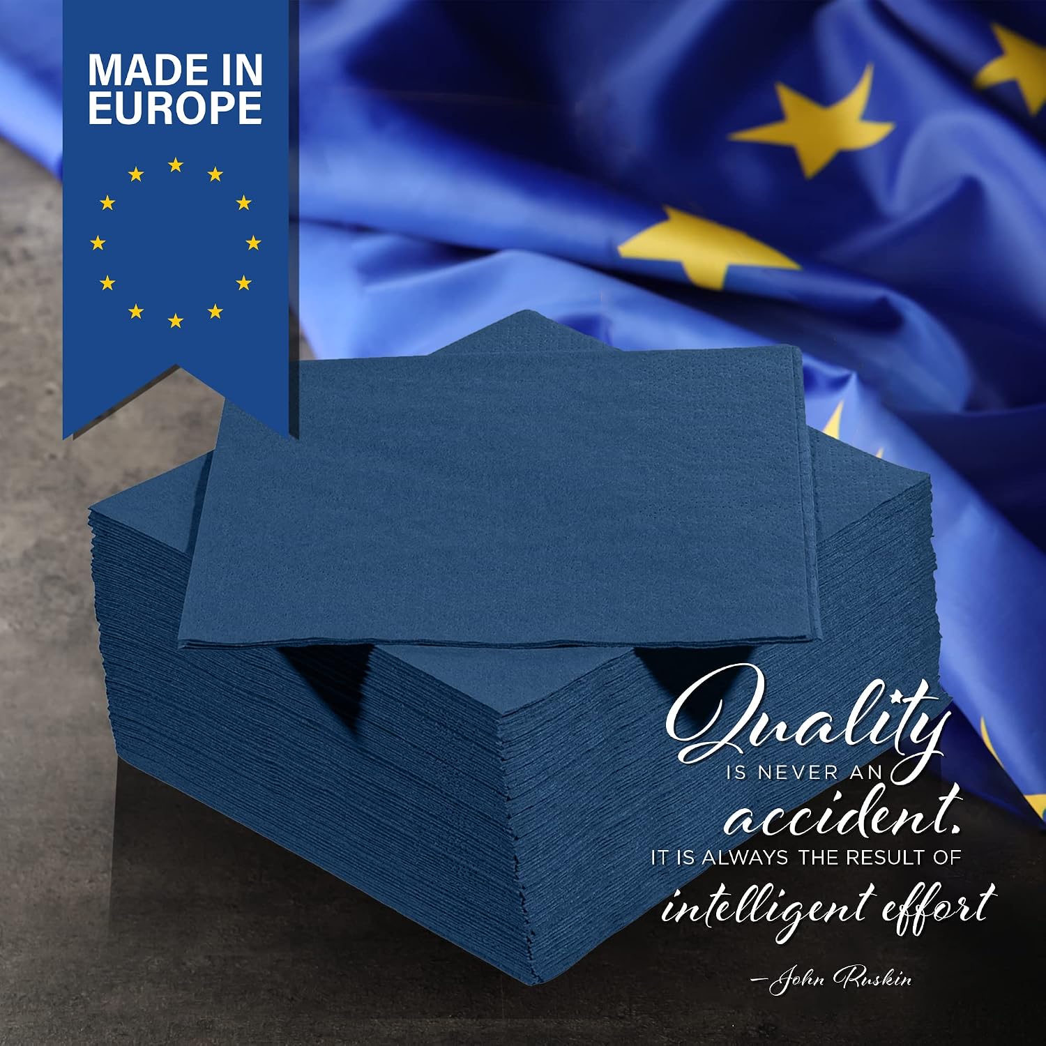 Dark Blue Dinner Napkins, 3-Ply, 125 Count – Premium Disposable Paper Napkins for Parties, Weddings, Restaurants, Bars & Events, European Made image 3