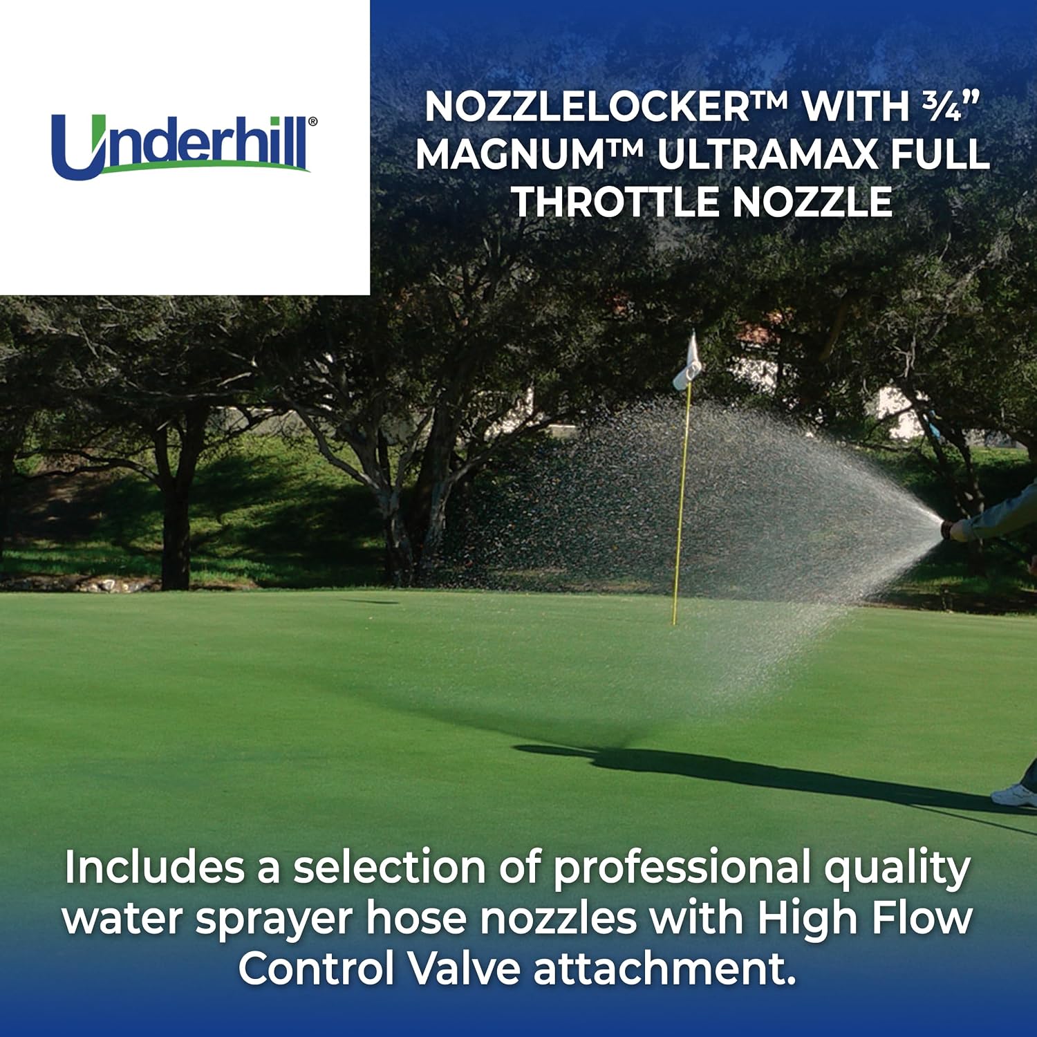 Underhill NozzleLocker Garden Water Hose Nozzle Kit, Sprayer, Jet, Fog, Mister, Heavy-Duty, with ¾ Inch Magnum UltraMax Full Throttle Nozzle, HP-K2