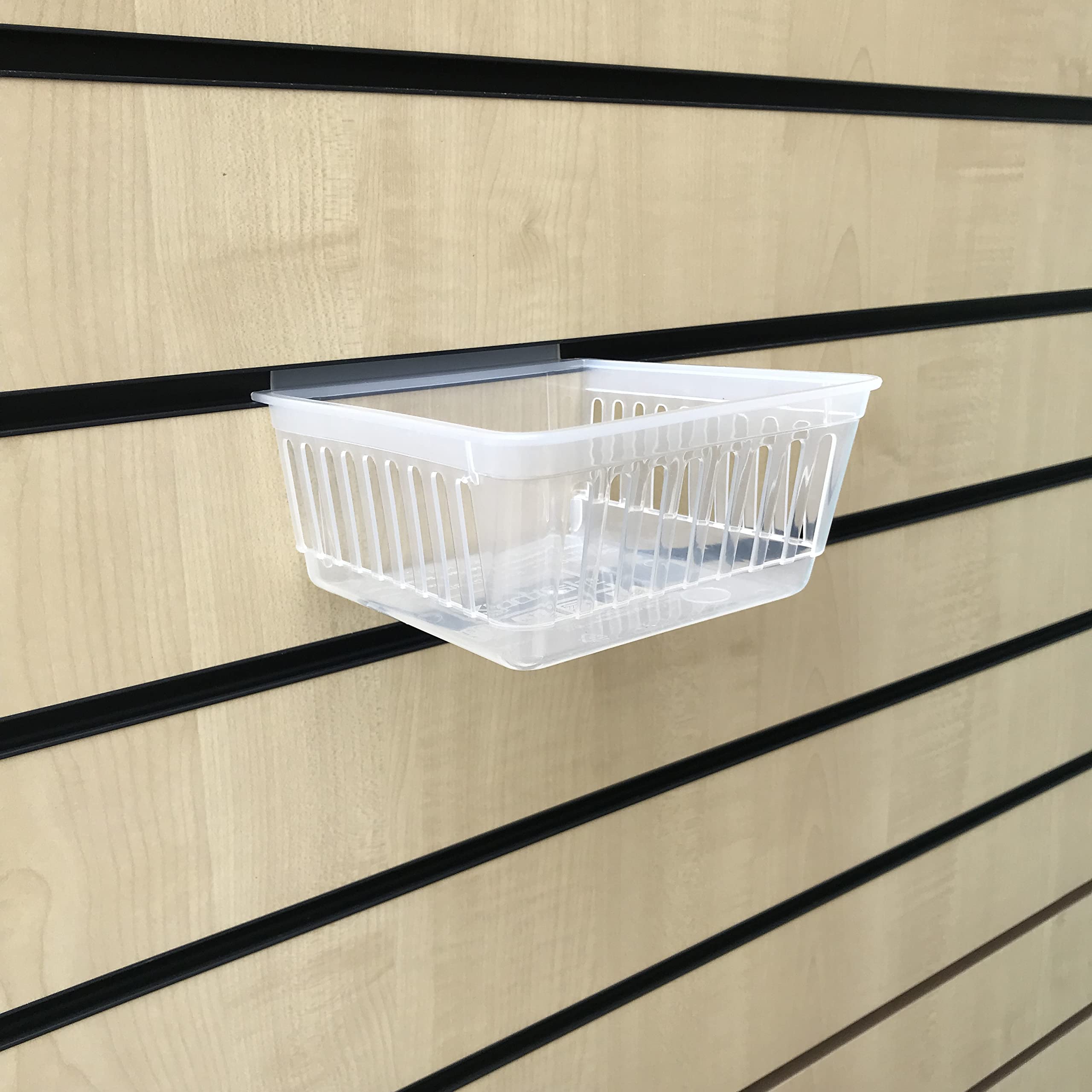 CompleteShopfittings 50x Small Slatwall Storage Cratebox For Slatboard Panels Display Store Tubs Clear Bins