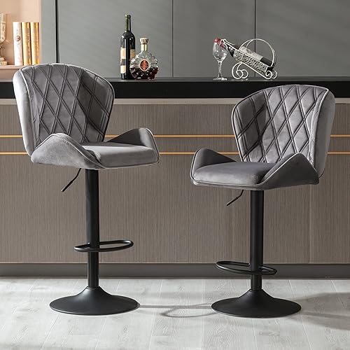 Wolmics bar stools Set of 2, Height Adjustable Counter Height bar stools with Thicken Cushion, Back and armrest,Velvet Elegant Modern bar Chairs for Home and Kitchen Counter, Dark Gray