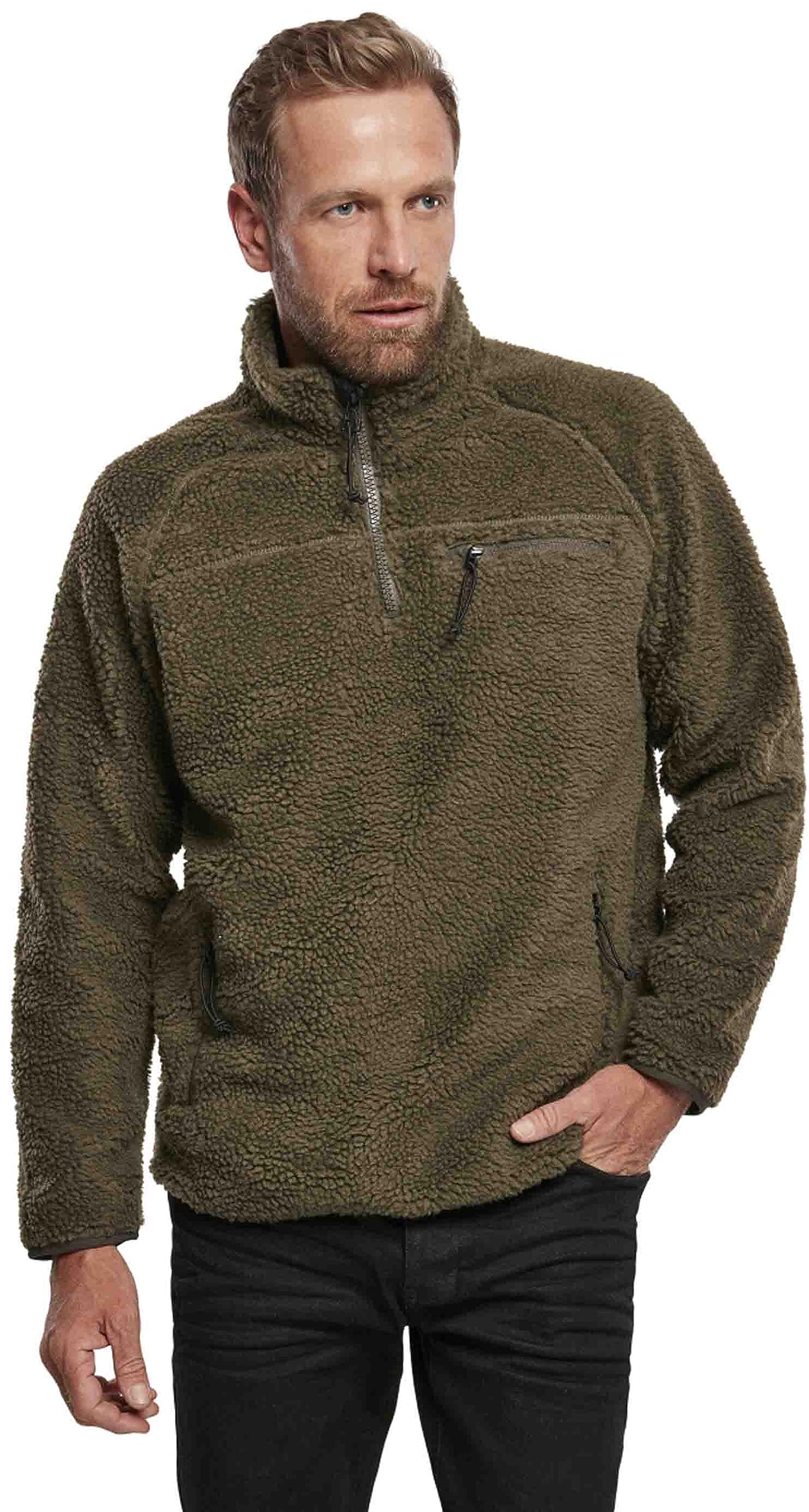 BranditIndividual Wear Men's Teddy Fleece Cold-Weather Outdoor Quarter Zip Jacket with Chin Guard & Wind Protection Strip