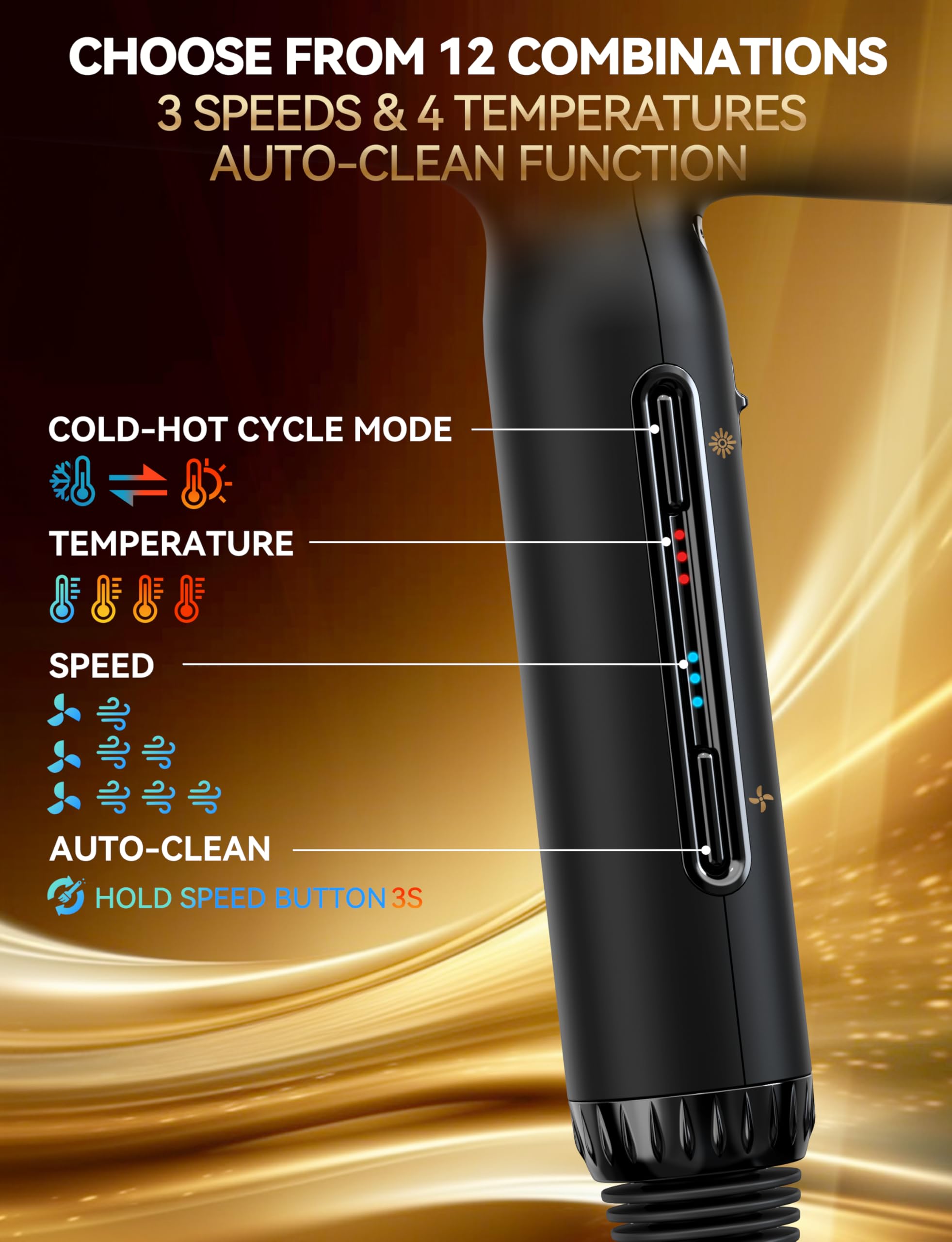 Seche Cheveux Professionnel 2200W Sèche Cheveux Ionique 200Millions D'ions Négatifs 100,000RPM 320g, Sèche-cheveux et accessoires, 4Températures et 3Vitesses pour les Familles
