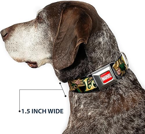 Miniatura 7 de Buckle-Down LOKI Poses - Collar de perro con hebilla para cinturón de seguridad, color negro, dorado, verde, 1 pulgada de ancho, se adapta a cuello