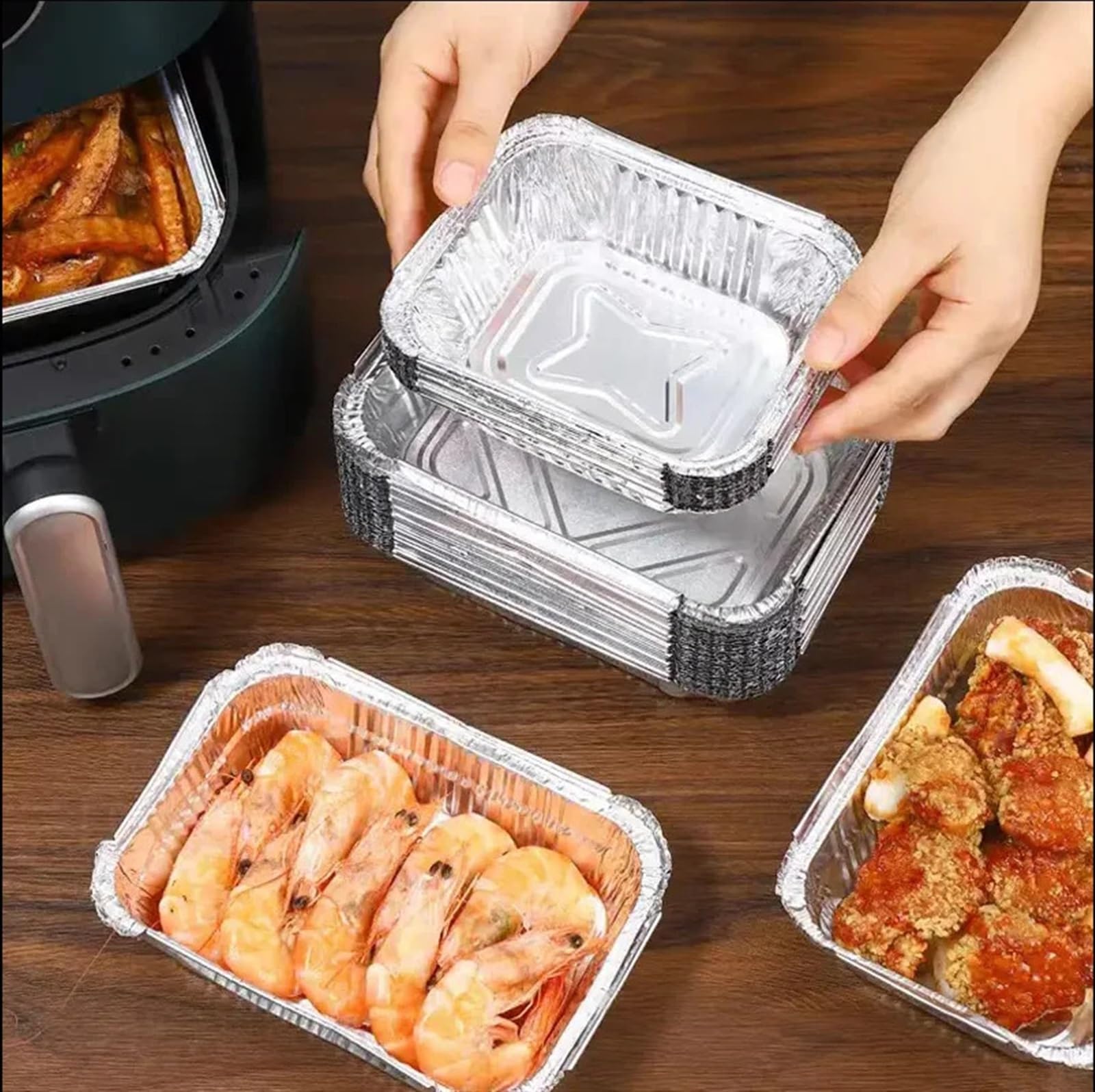 Jednorazowe naczynia kuchenne 25/50 szt. Prostokątna taca z folii aluminiowej BBQ Specjalna zagęszczona miska do pieczenia Pudełko gotowania Pieczenie(L 700ml,50pcs)