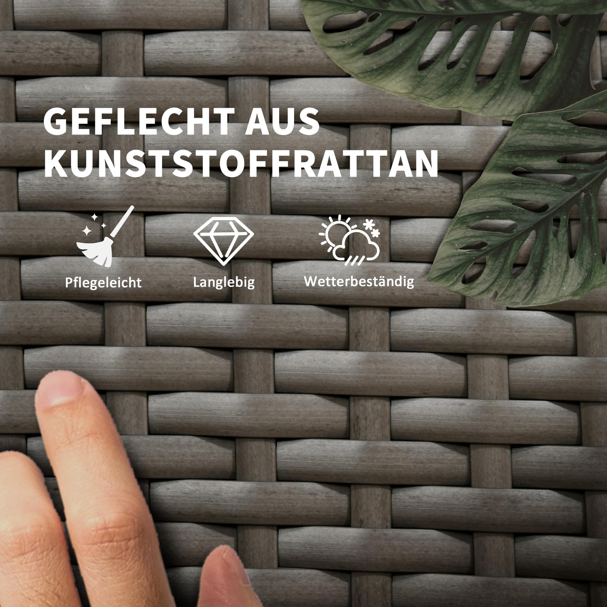 Outsunny Sonnenliege Gartenliege Tisch 3er-Set Gartenmöbel, Polyrattan+Metall Grau+Dunkelgrau