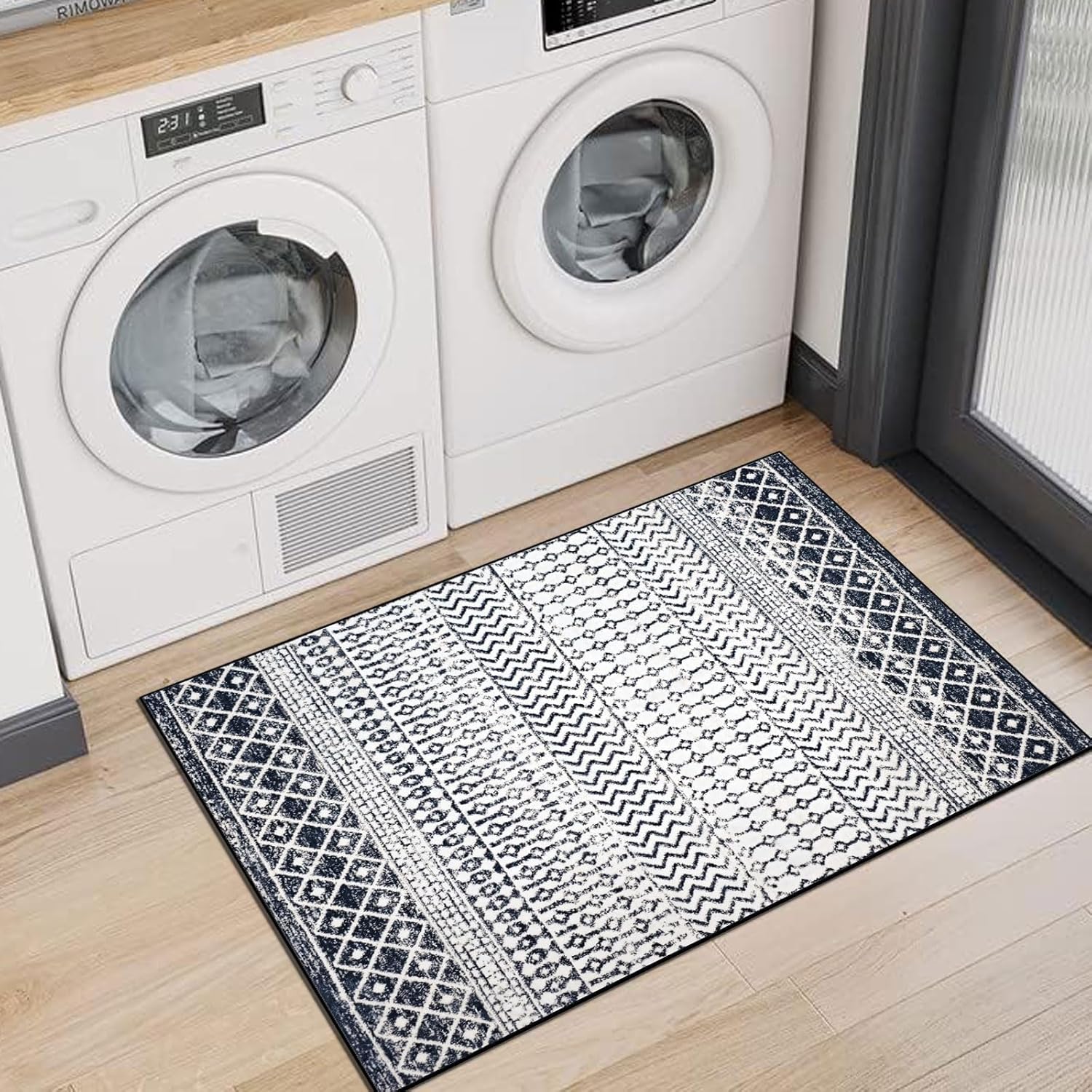 Boho Trellis Entryway Rug, 2x3 Small Washable Entry Rug Indoor Non-Slip Door Mat, Black White Distressed Farmhouse Accent Throw Rugs for Entrance Bedroom Kitchen Bathroom - Image 7