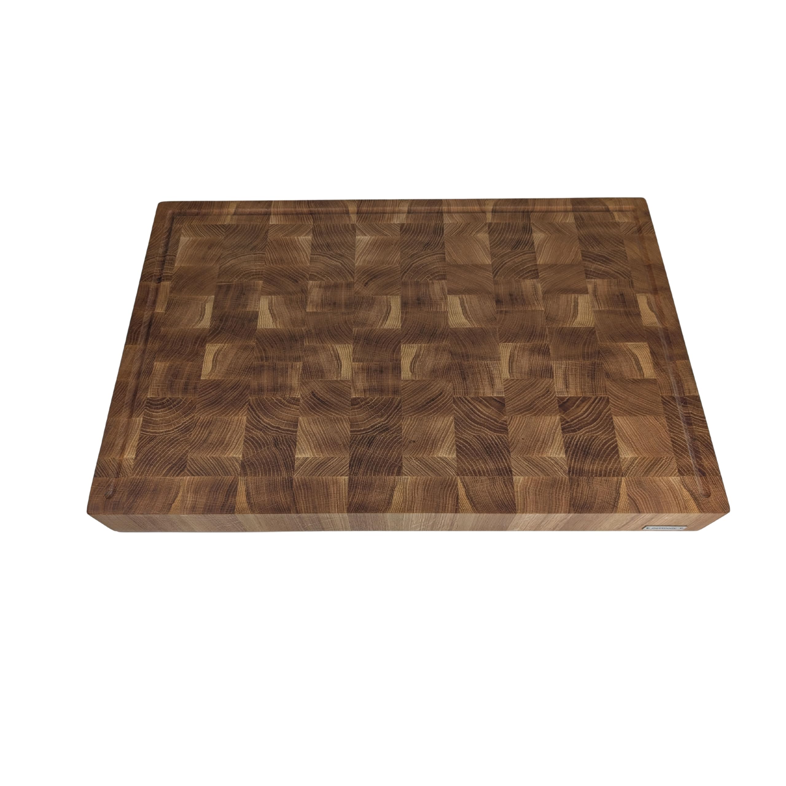 Hackblock Premium Stirnholz XXXL EXTRA Groß Brett Eiche 60x40x6 cm – Tranchierbrett aus Eichenholz, mit Saftrillen, Rutschfeste Füße, Langlebiges Küchenbrett, Stirnholzbrett, Holzbrett