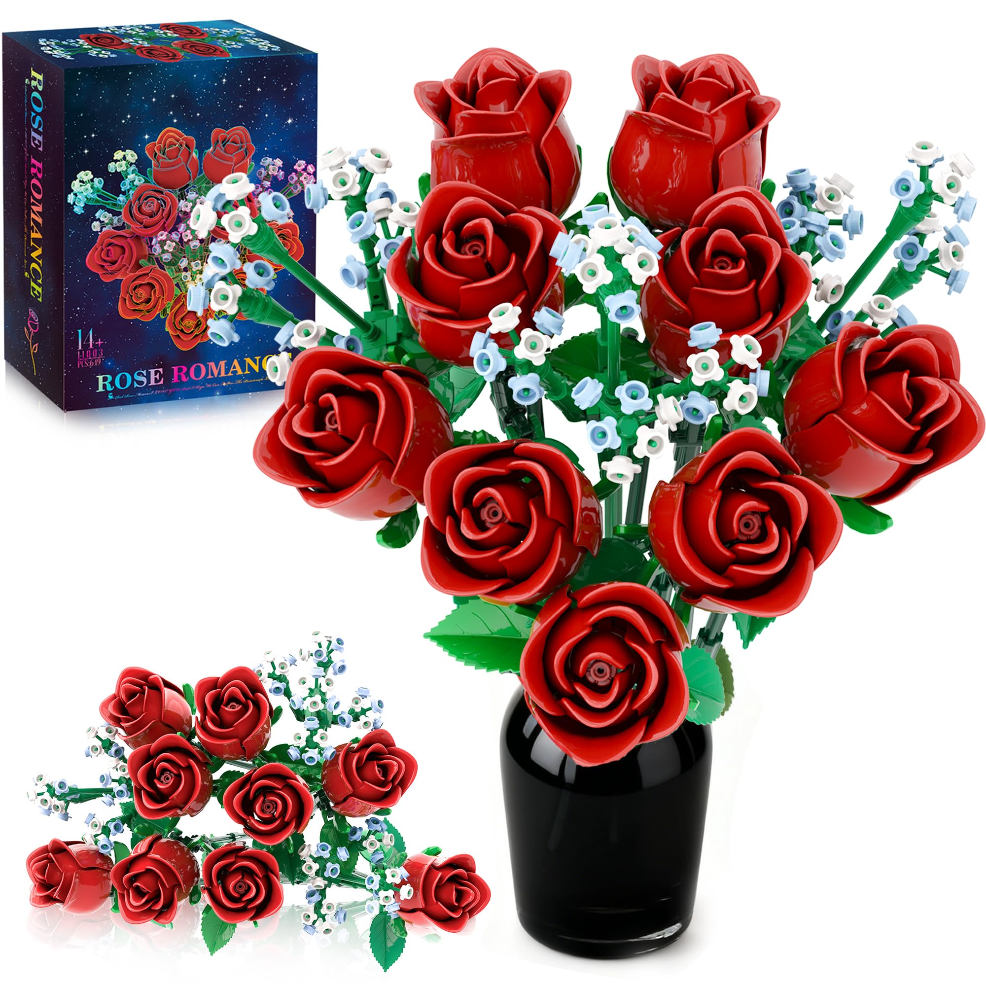 Amazon.com: Roses Flowers Bouquet Building Set for Adults, Red