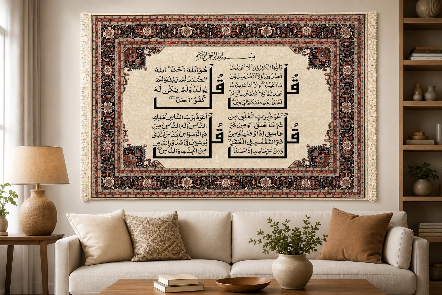 WHITE SPACE | Islamic Wall Decor 4 KUL | Turkish Carpet Style Wall Hanging with Arabic Calligraphy | Muslim Home Decor for Living Room, Bedroom & Prayer Room| Large Size 100 X 70 CM-image-9