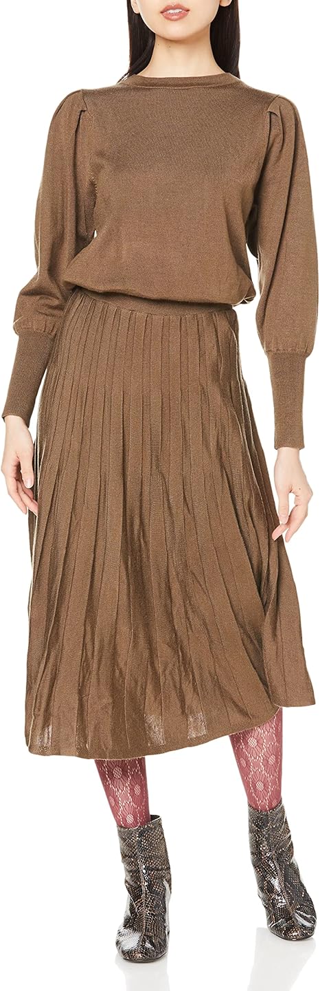 Amazon Co Jp ロペピクニック ワンピース 袖ボリュームプリーツニットワンピース レディース Gde 服 ファッション小物