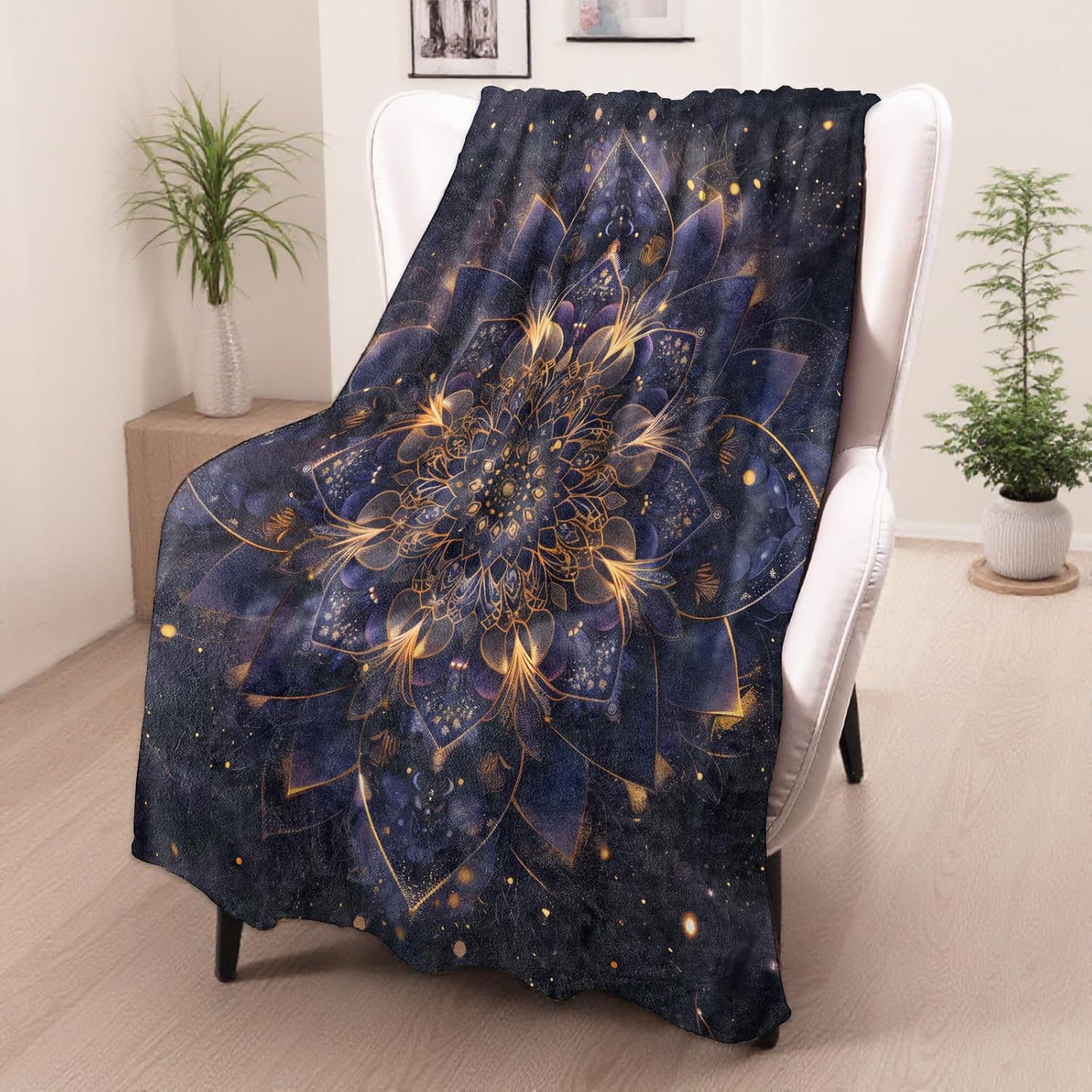 Mandala Gifts, Gold and Purple Celestial Flower Blanket for Adults Women Kids, 50x60 in, Cozy Fuzzy Warm Soft Throw Blankets for Bedroom, Camping, Couch, Decor - Image 2