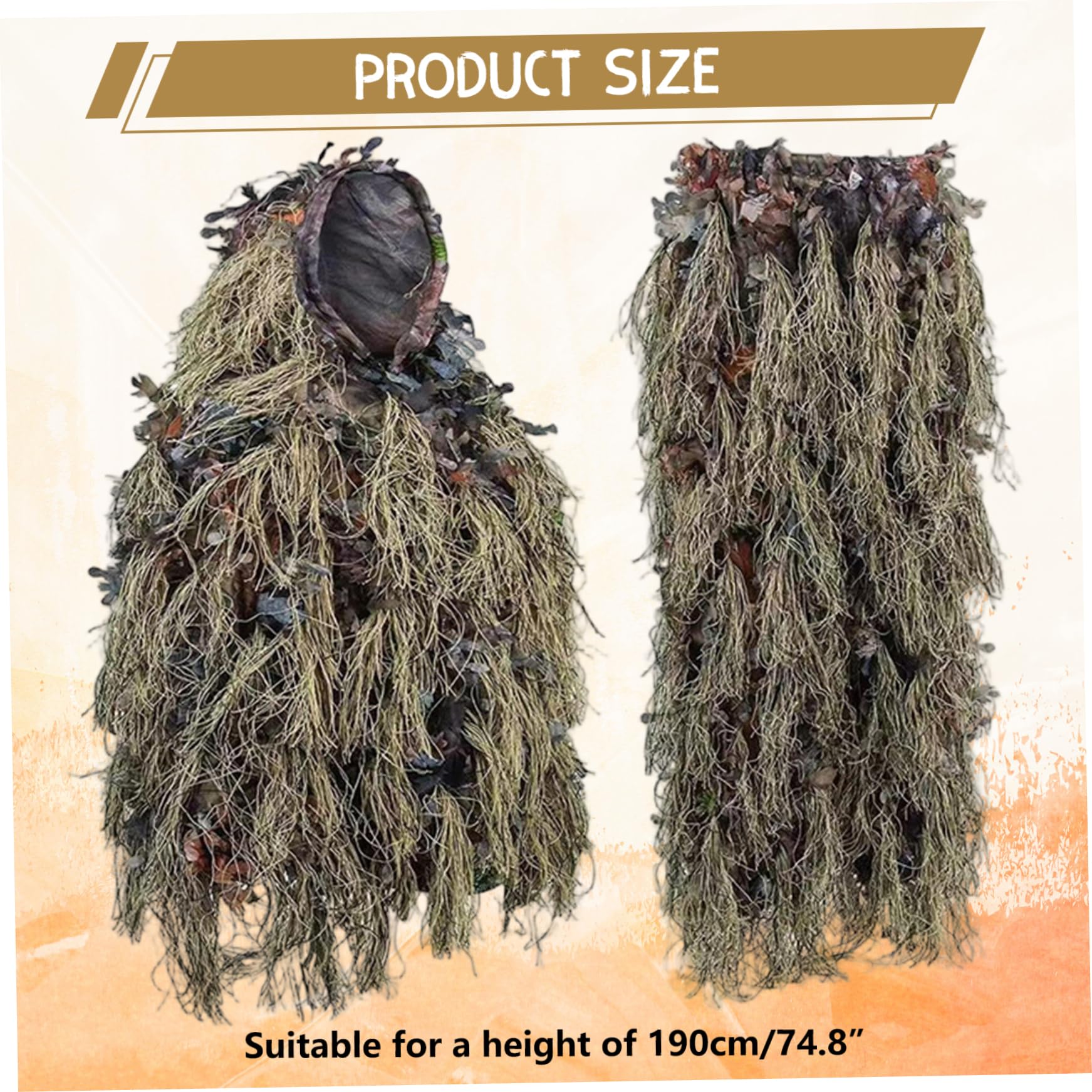 Tuta Ghillie Mimetica Leggera con Foglie, Abbigliamento da Caccia per Uomo, Poncho Ghillie Traspirante per Cacciatori, cecchino, Softair, Paintball, Tuta, Abbigliamento da Caccia Gi