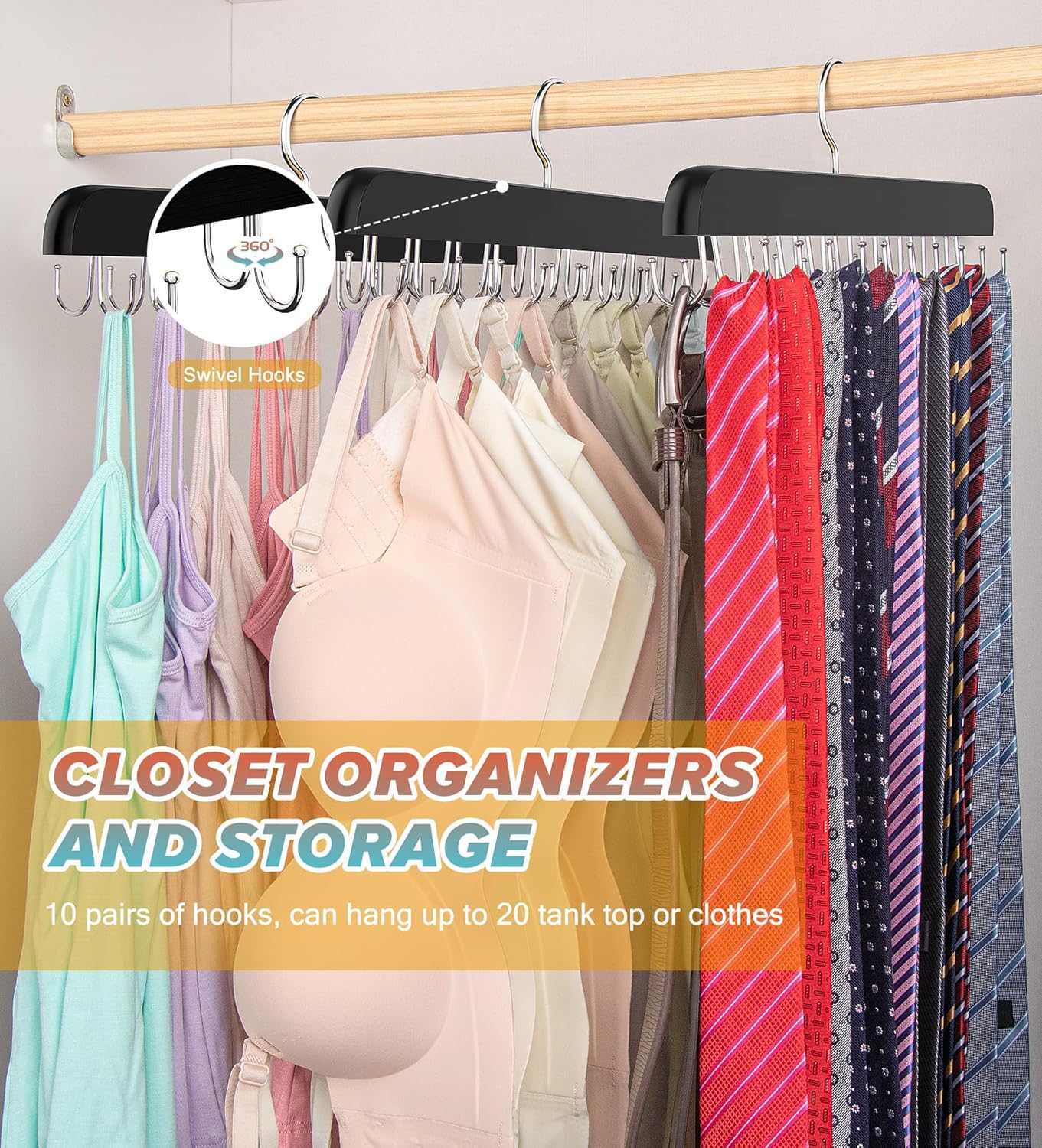 GmeDhc 1 Stuks Tank Top Hangers, Houten BH Hangers voor Kledingkast, BH Organizer voor Kast, Ruimtebesparende Opslag voor Hemdjes Tank Tops BH's Badpakken Bandjes Jurk